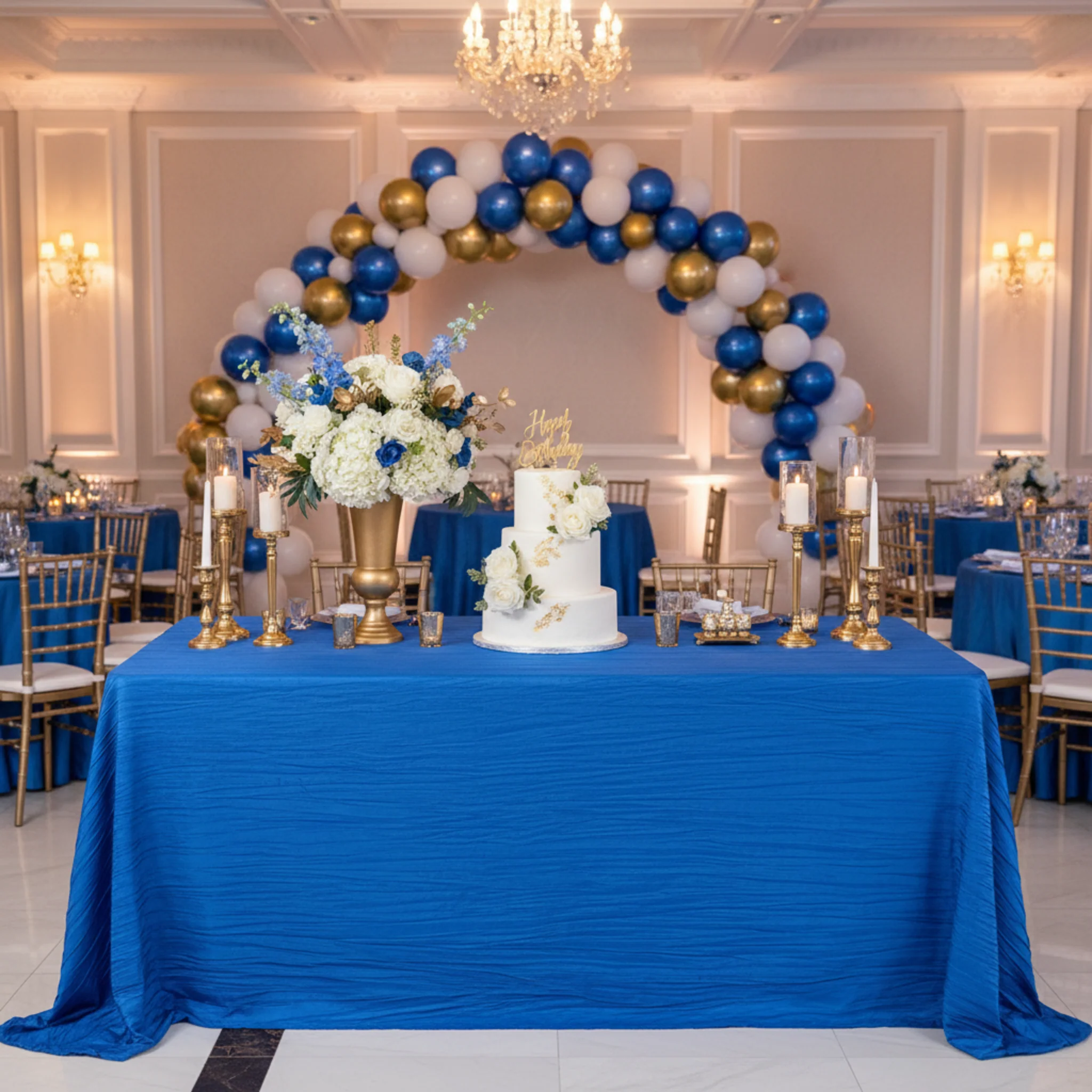 Accordion Crinkle Taffeta 90"x132" Rectangular Tablecloth - Royal Blue - Image 4