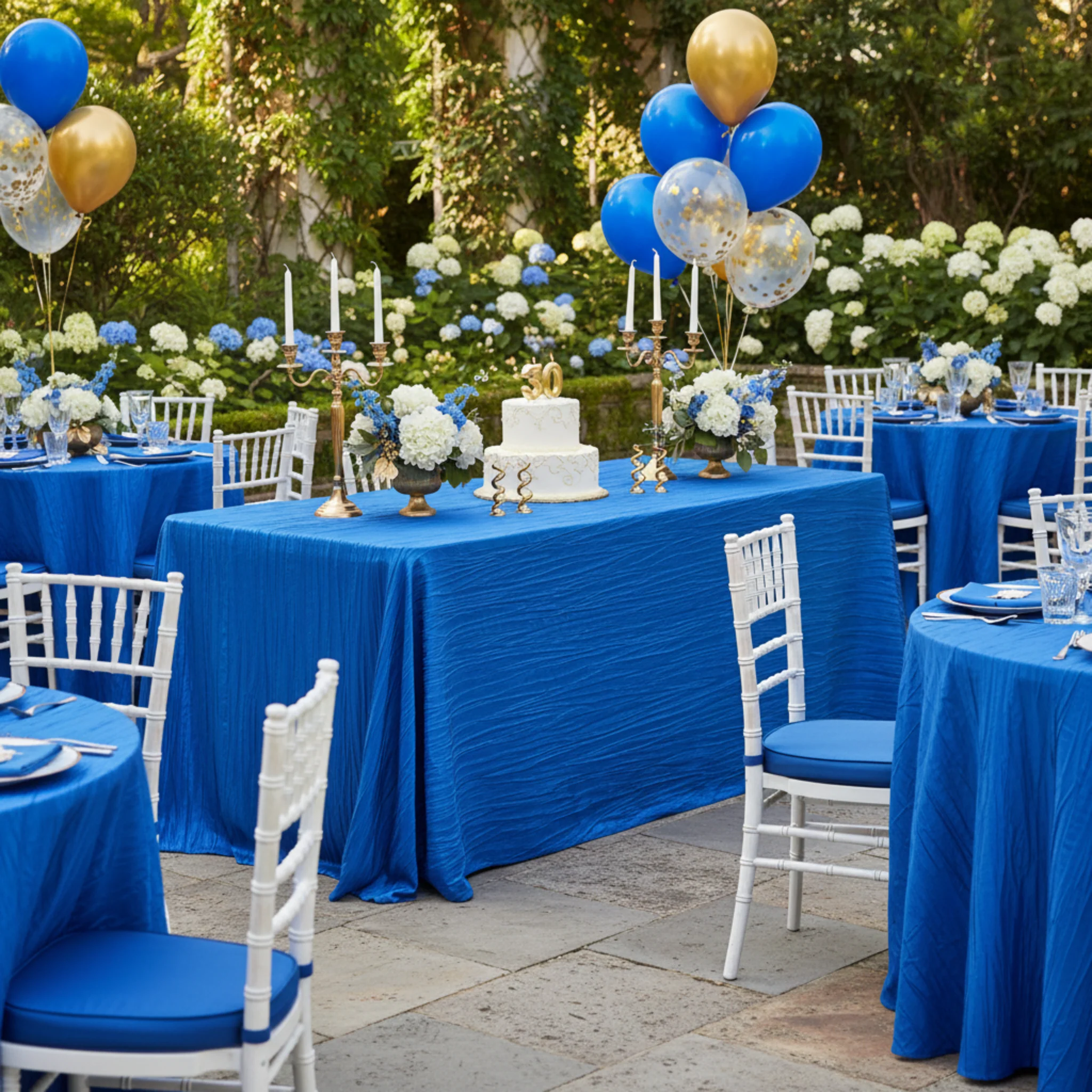 Accordion Crinkle Taffeta 90"x132" Rectangular Tablecloth - Royal Blue - Image 5