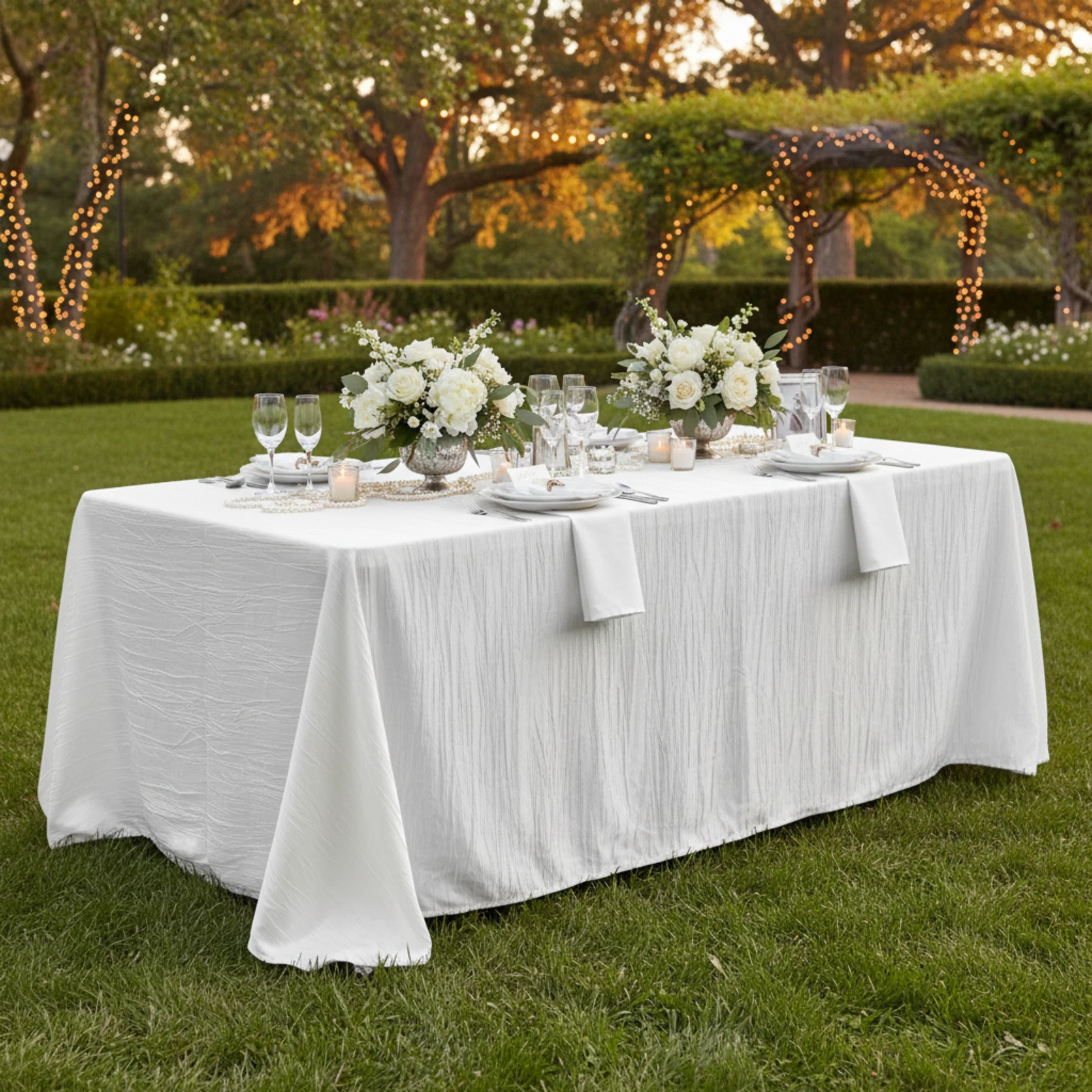 Accordion Crinkle Taffeta 90"x132" Rectangular Tablecloth - White - Image 3