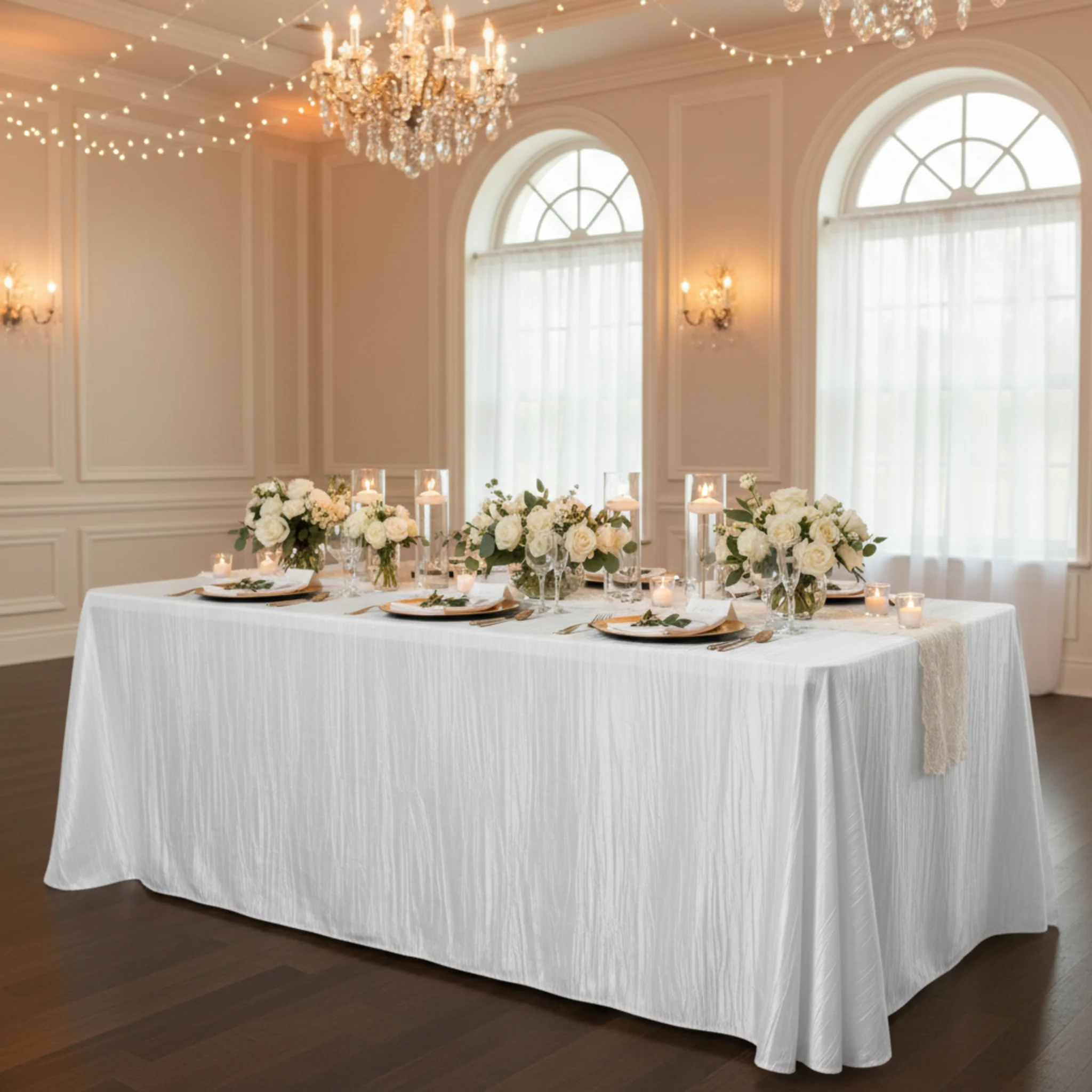 Accordion Crinkle Taffeta 90"x132" Rectangular Tablecloth - White - Image 4