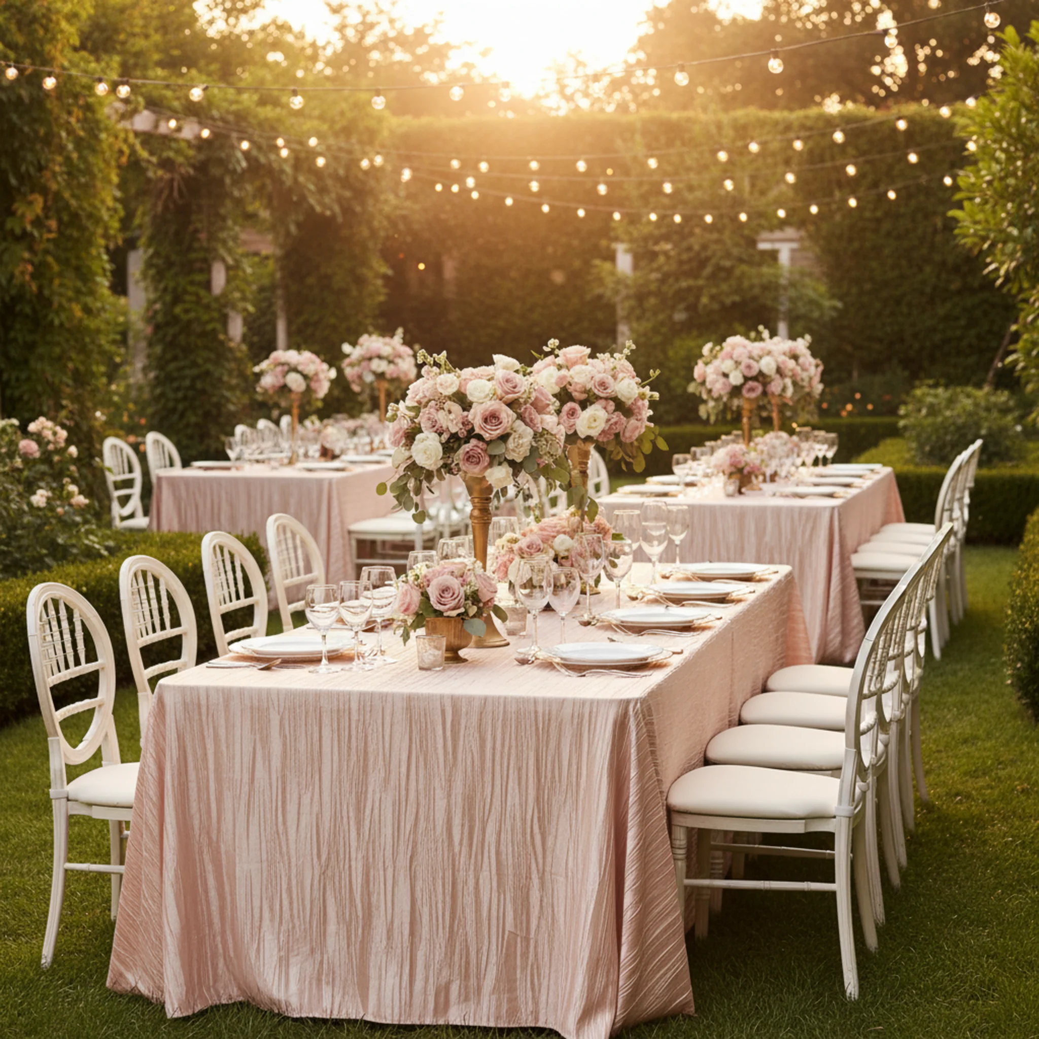 Accordion Crinkle Taffeta 90"x156" Rectangular Tablecloth - Blush/Rose Gold - Image 3