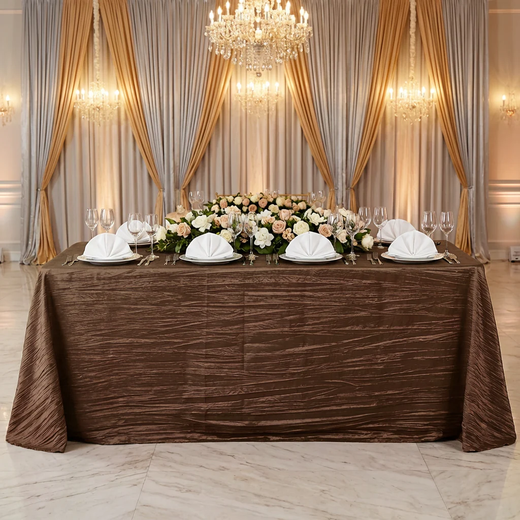 Accordion Crinkle Taffeta 90"x132" Rectangular Tablecloth - Chocolate - Image 2