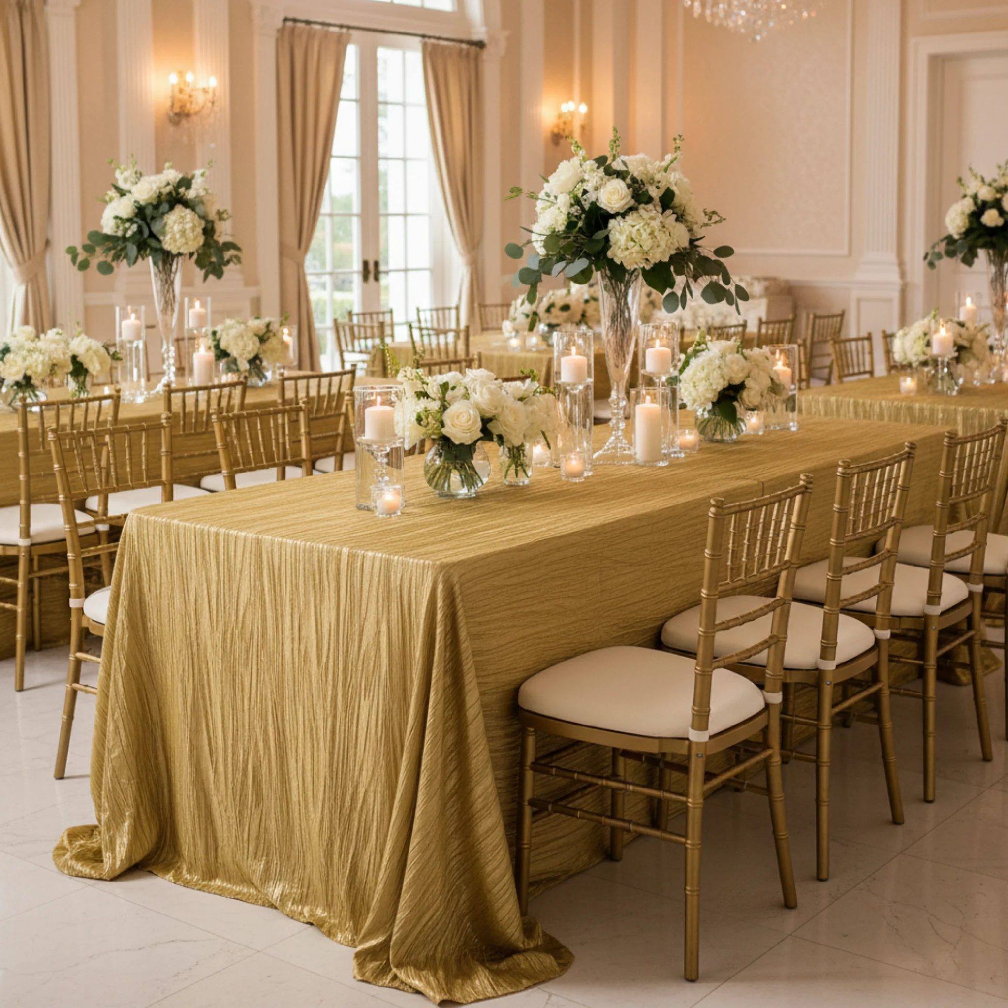 Accordion Crinkle Taffeta 90"x156" Rectangular Tablecloth - Gold - Image 2