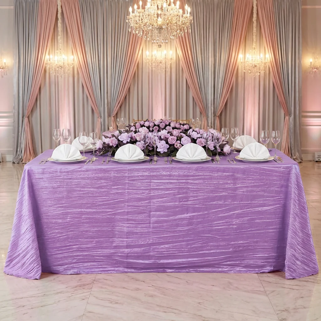 Accordion Crinkle Taffeta 90"x132" Rectangular Tablecloth - Lavender - Image 2