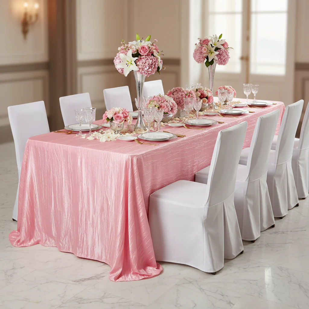 Accordion Crinkle Taffeta 90"x156" Rectangular Tablecloth - Pink
