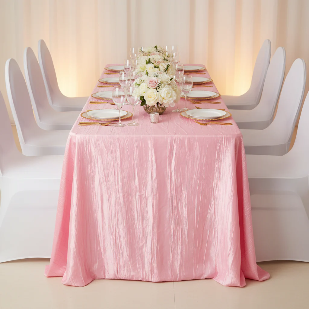 Accordion Crinkle Taffeta 90"x156" Rectangular Tablecloth - Pink - Image 3