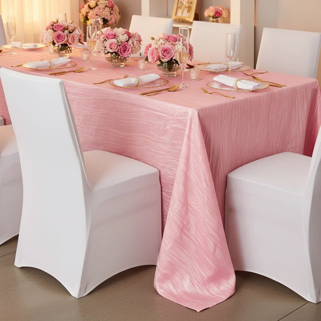 Accordion Crinkle Taffeta 90"x156" Rectangular Tablecloth - Pink - Image 5
