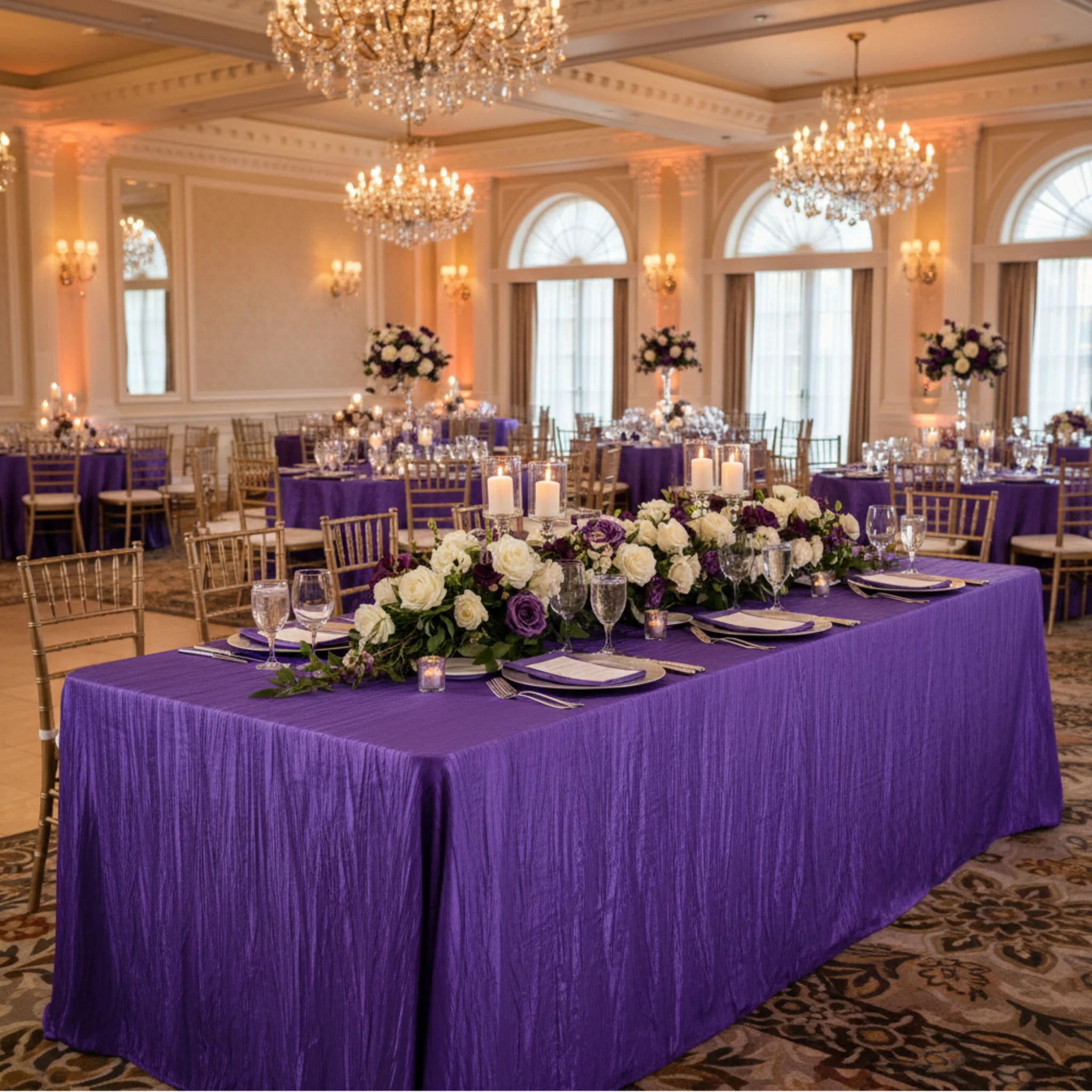 Accordion Crinkle Taffeta 90"x156" Rectangular Tablecloth - Purple - Image 3