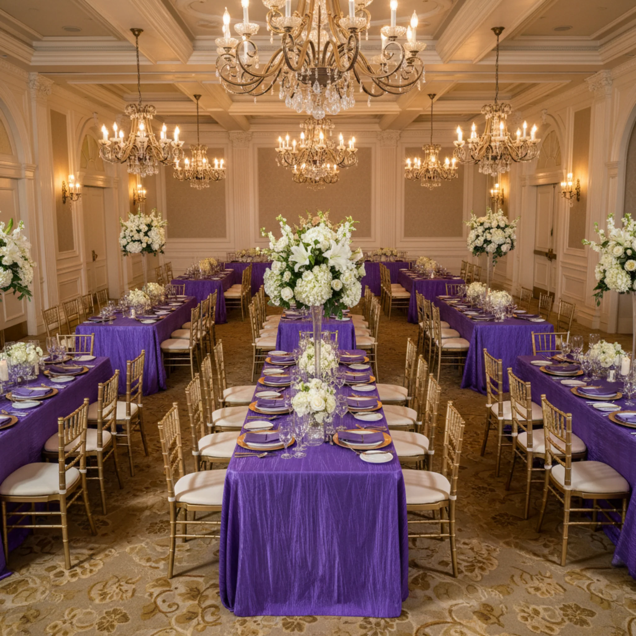 Accordion Crinkle Taffeta 90"x156" Rectangular Tablecloth - Purple - Image 4