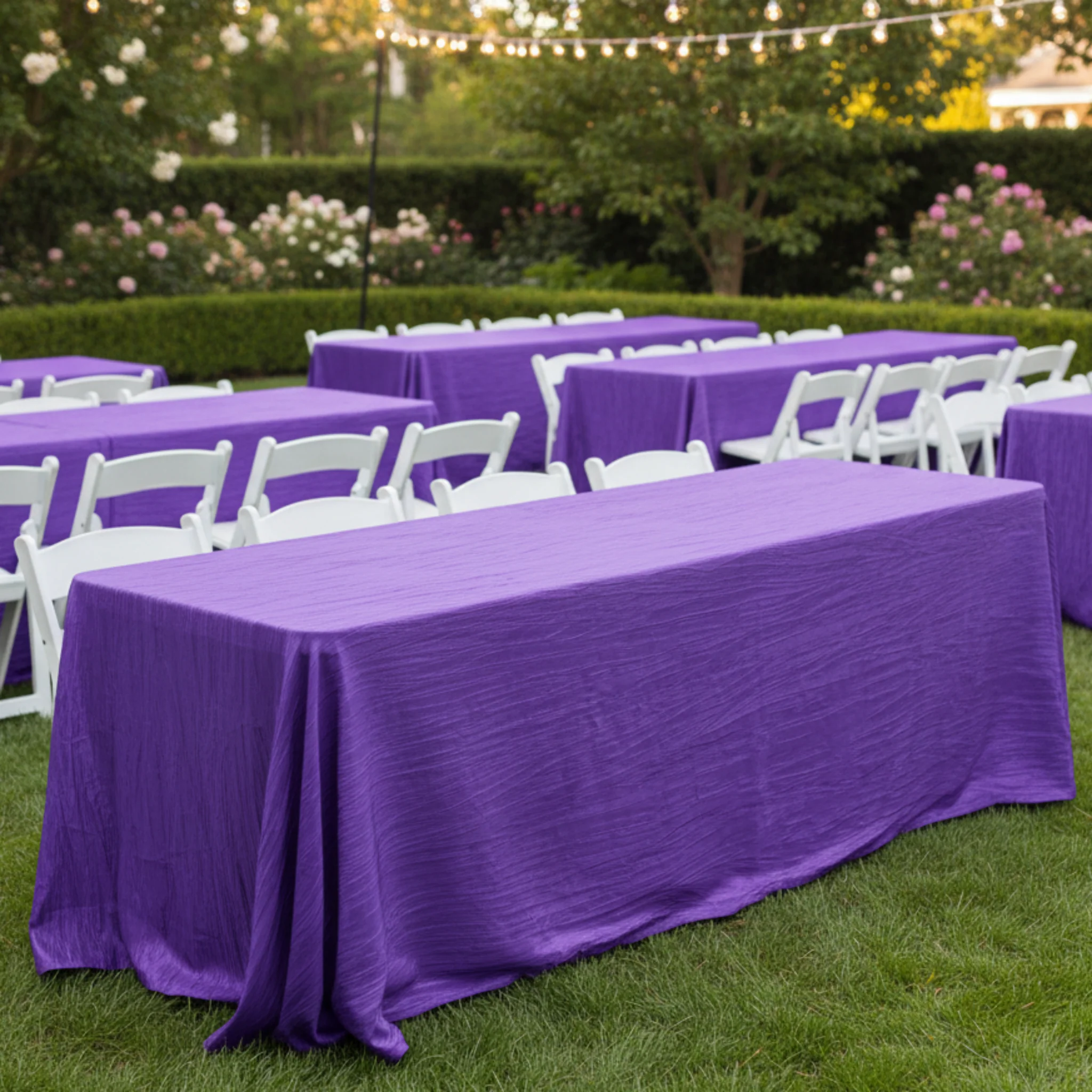 Accordion Crinkle Taffeta 90"x156" Rectangular Tablecloth - Purple - Image 5