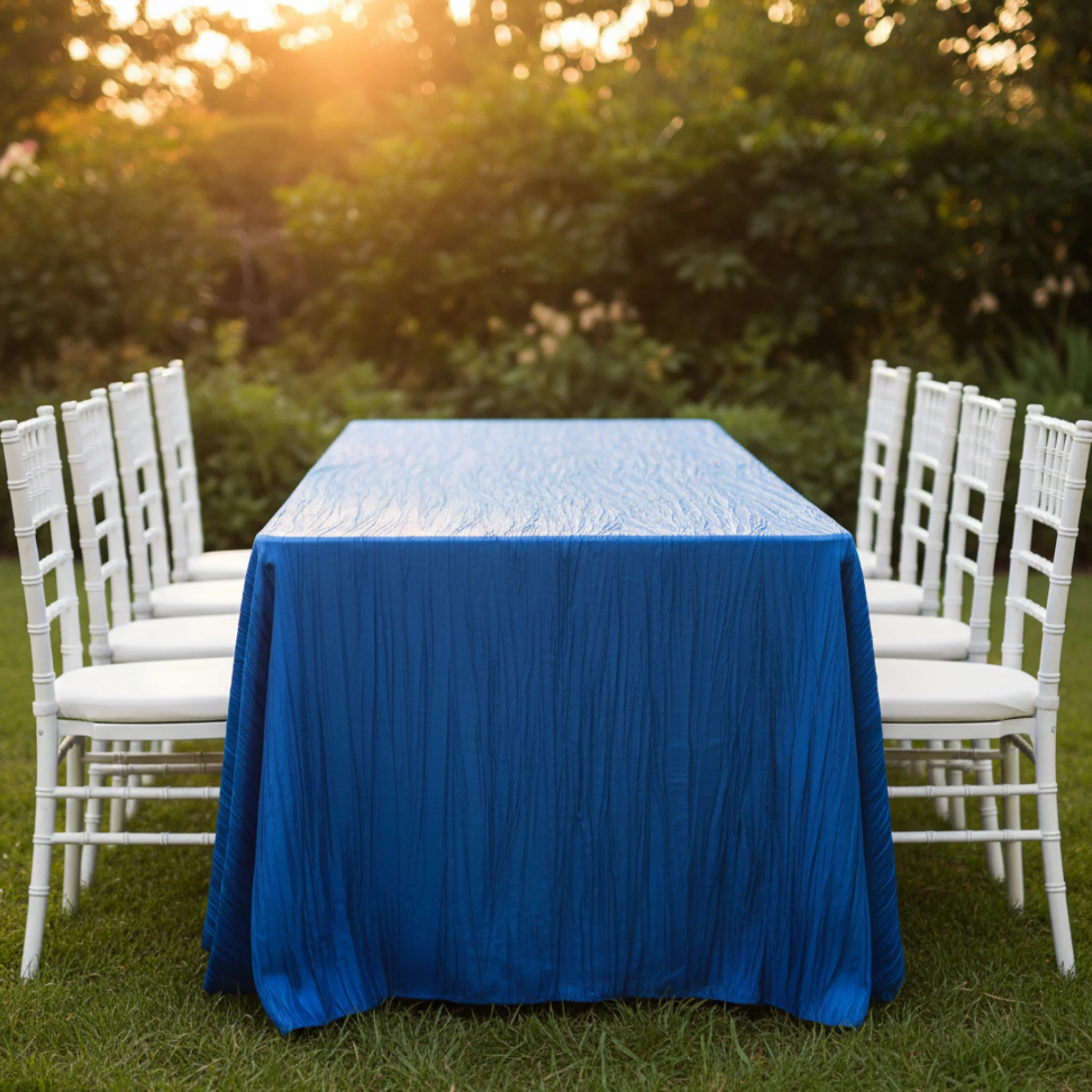 Accordion Crinkle Taffeta 90"x156" Rectangular Tablecloth - Royal Blue - Image 3