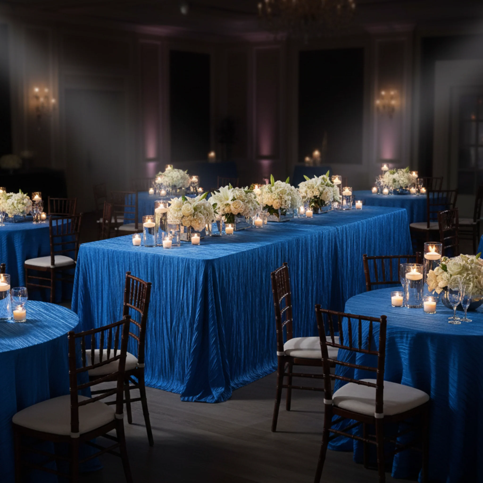 Accordion Crinkle Taffeta 90"x156" Rectangular Tablecloth - Royal Blue - Image 4