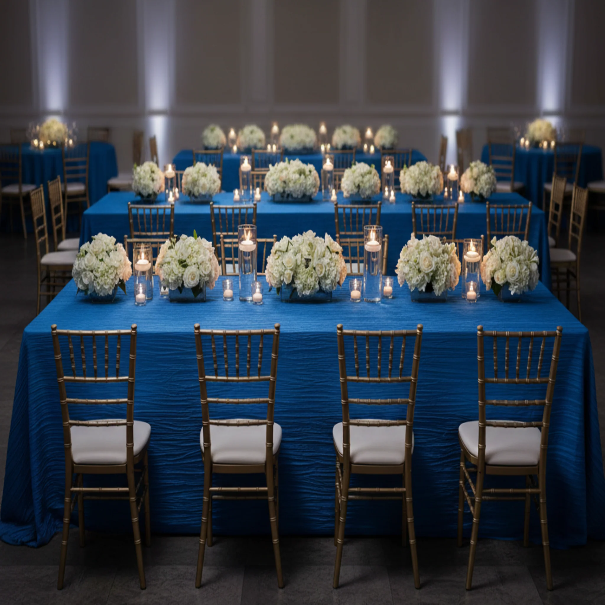 Accordion Crinkle Taffeta 90"x156" Rectangular Tablecloth - Royal Blue - Image 5