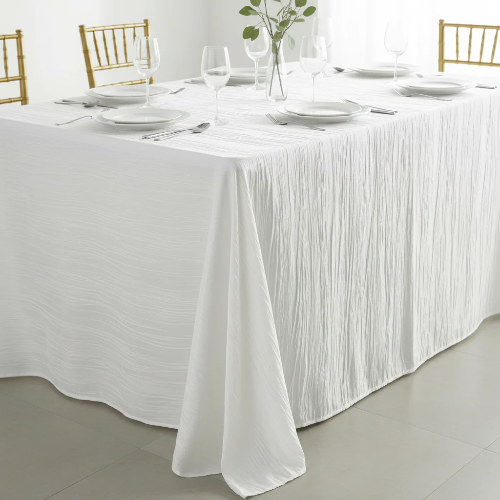 Accordion Crinkle Taffeta 90"x156" Rectangular Tablecloth - White - Image 3