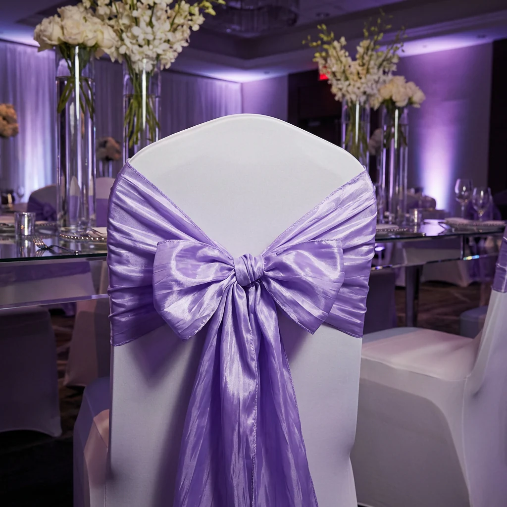 Accordion Crinkle Taffeta Chair Sash - Lavender - Image 2