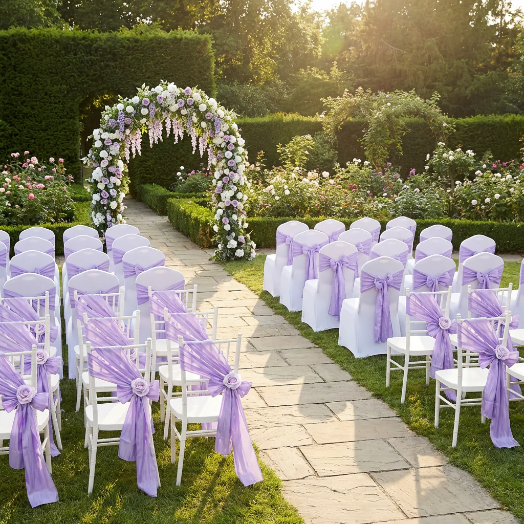 Accordion Crinkle Taffeta Chair Sash - Lavender - Image 9