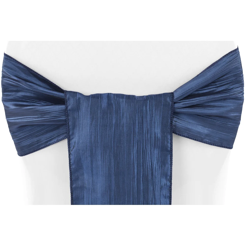Accordion Crinkle Taffeta Chair Sash 7"x108" - Navy Blue