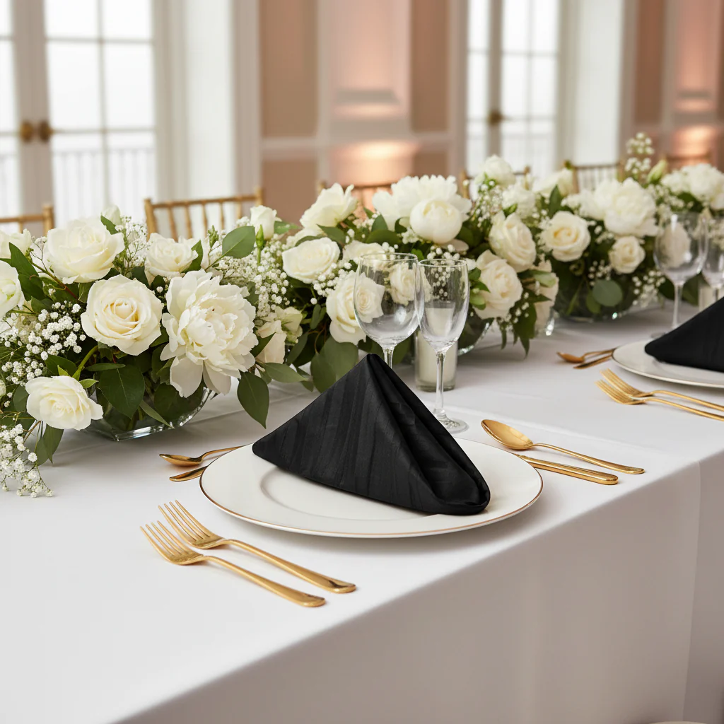 Accordion Crinkle Taffeta Napkin 20"x20" - Black