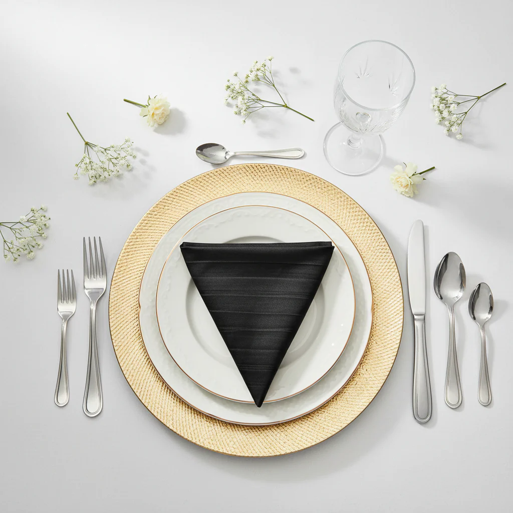 Accordion Crinkle Taffeta Napkin 20"x20" - Black - Image 3