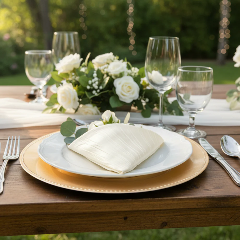 Accordion Crinkle Taffeta Napkin 20"x20" - Ivory - Image 3