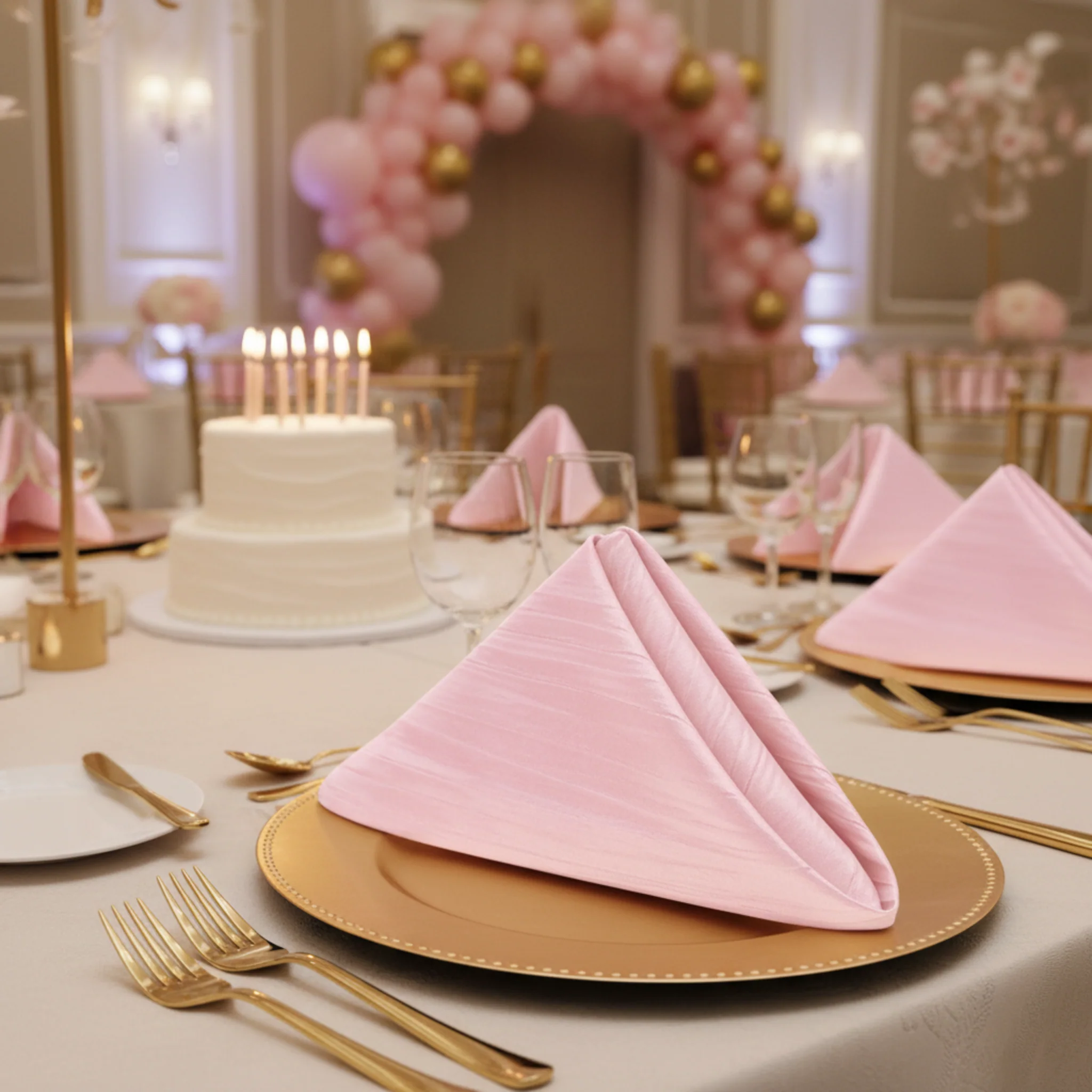 Accordion Crinkle Taffeta Napkin 20"x20" - Pink - Image 2