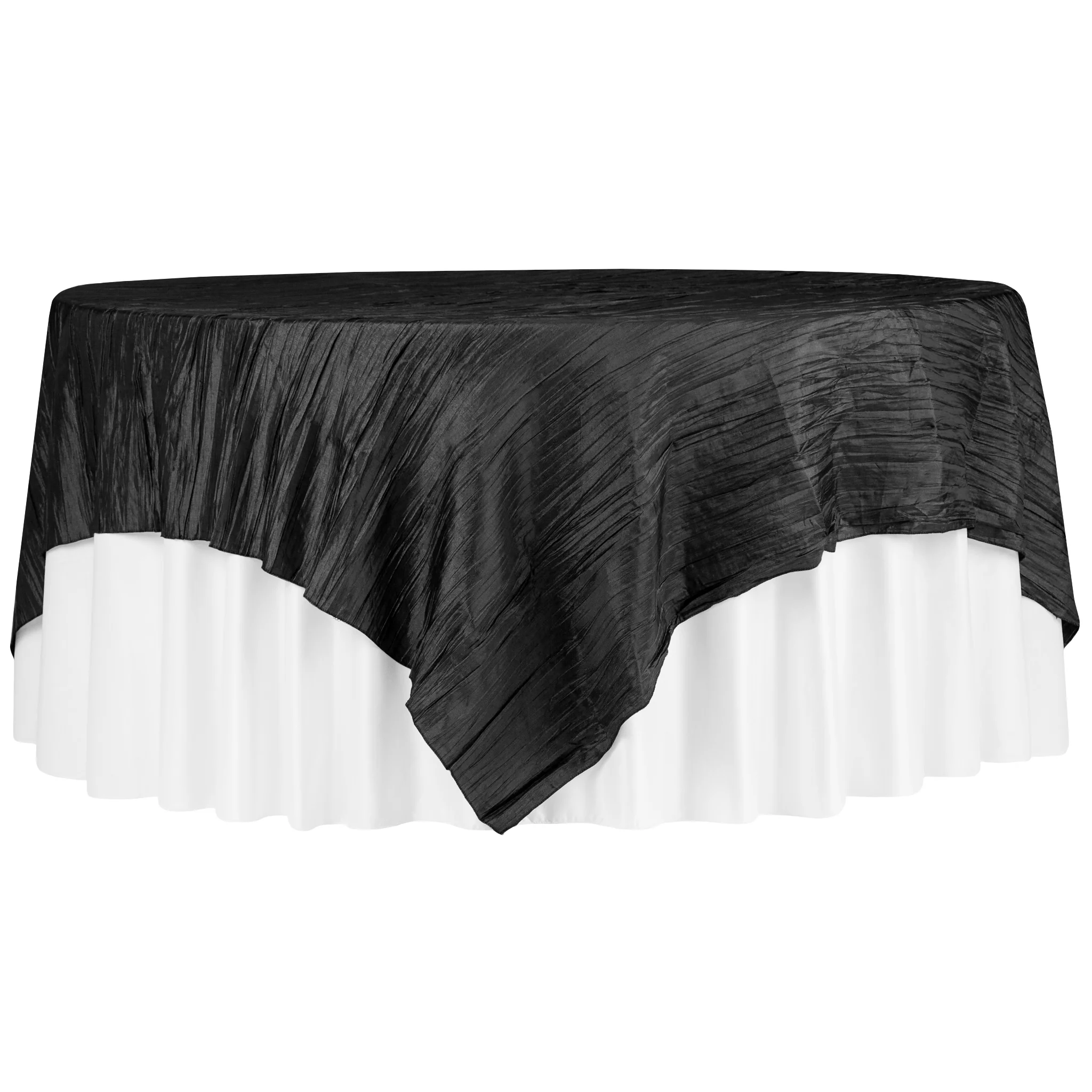 Accordion Crinkle Taffeta Table Overlay Topper 85"x85" Square  - Black