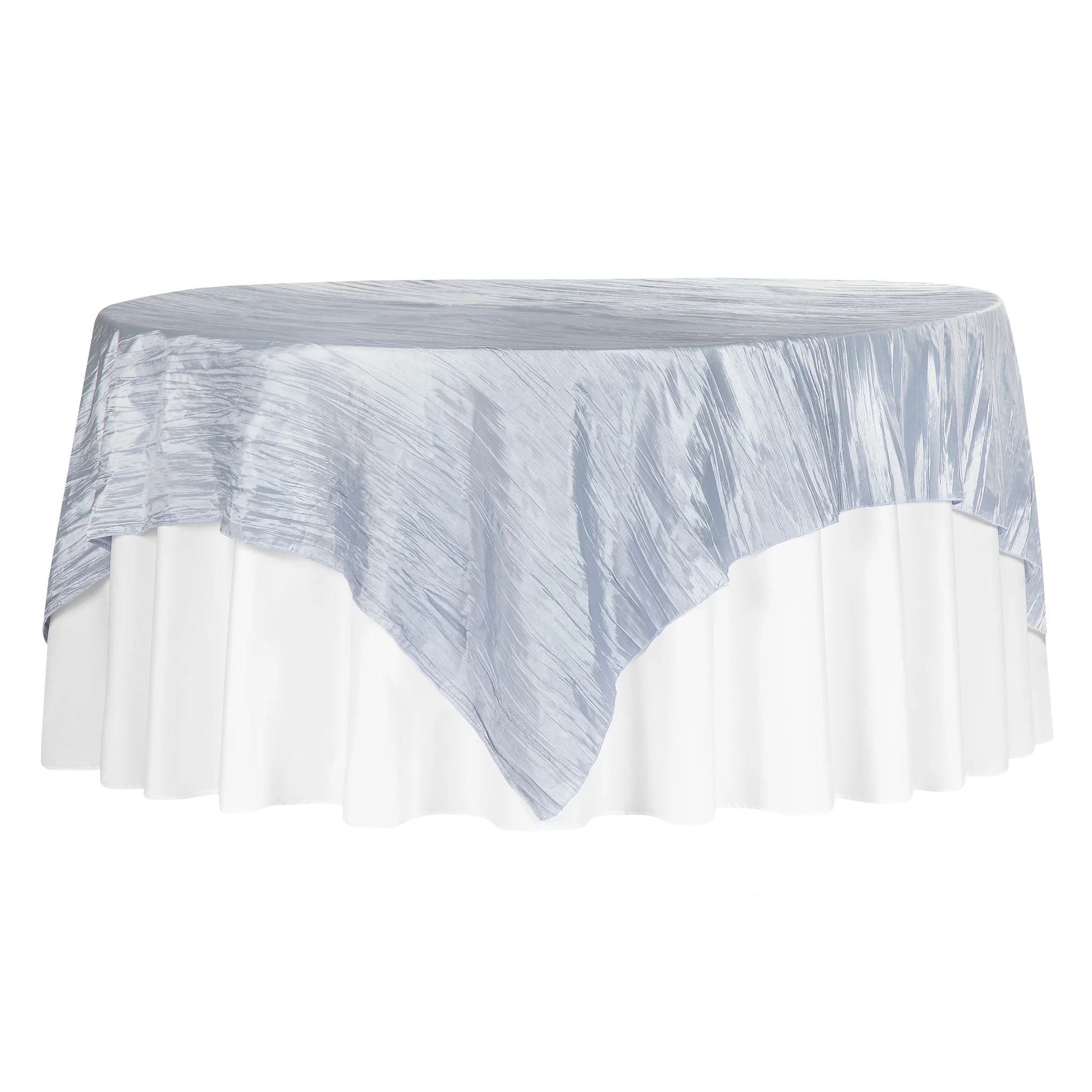 Accordion Crinkle Taffeta Table Overlay Topper 85"x85" Square  - Dusty Blue