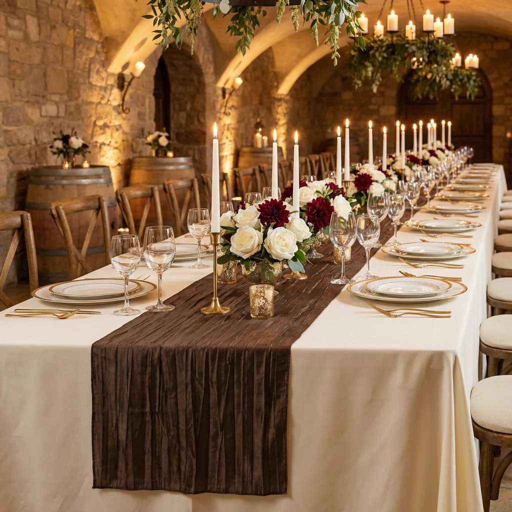 Accordion Crinkle Taffeta Table Runner - Chocolate - Image 5