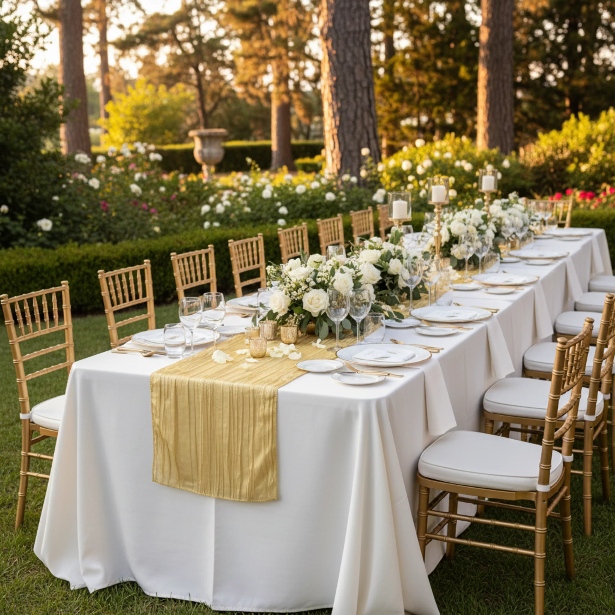Accordion Crinkle Taffeta Table Runner - Gold - Image 4