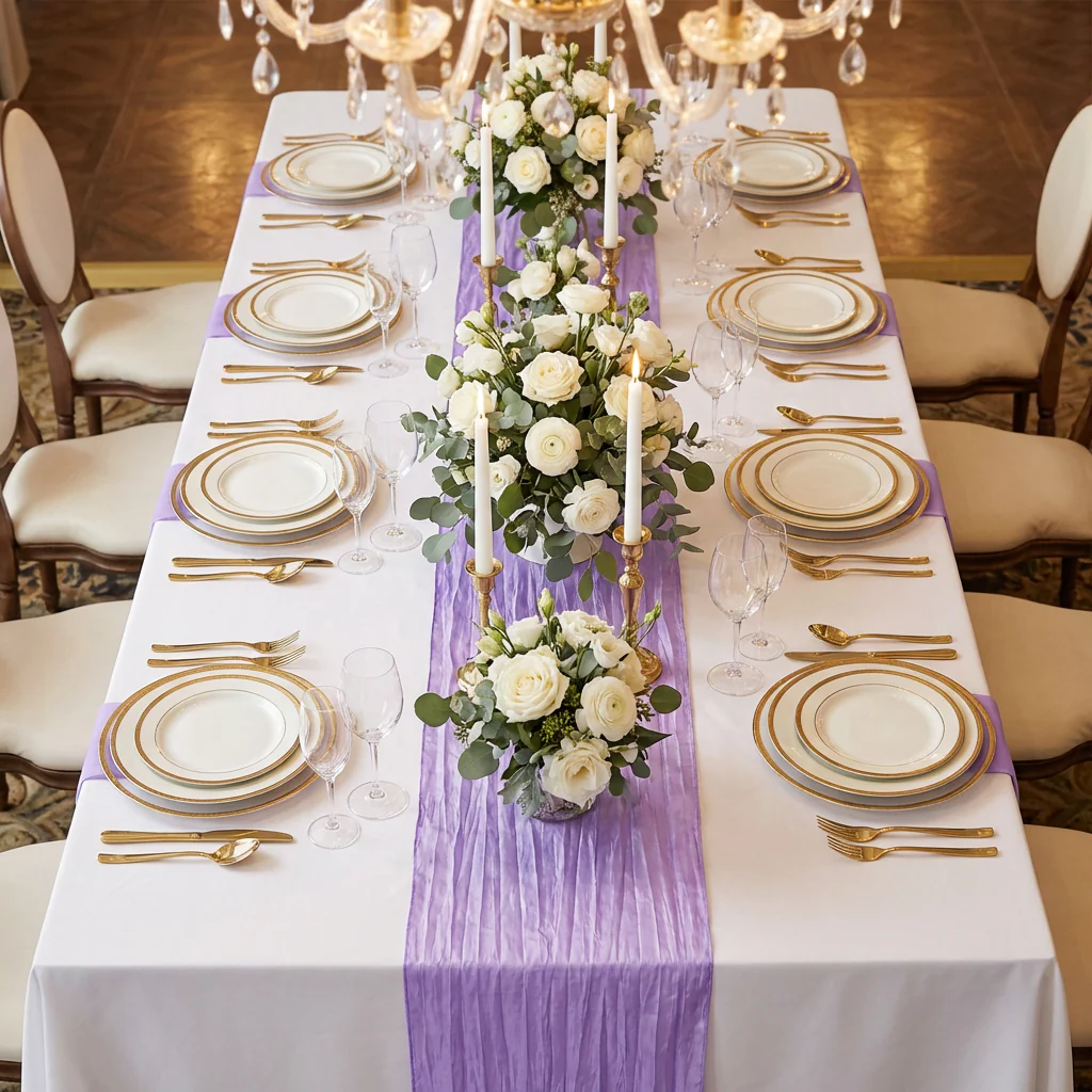 Accordion Crinkle Taffeta Table Runner - Lavender - Image 4
