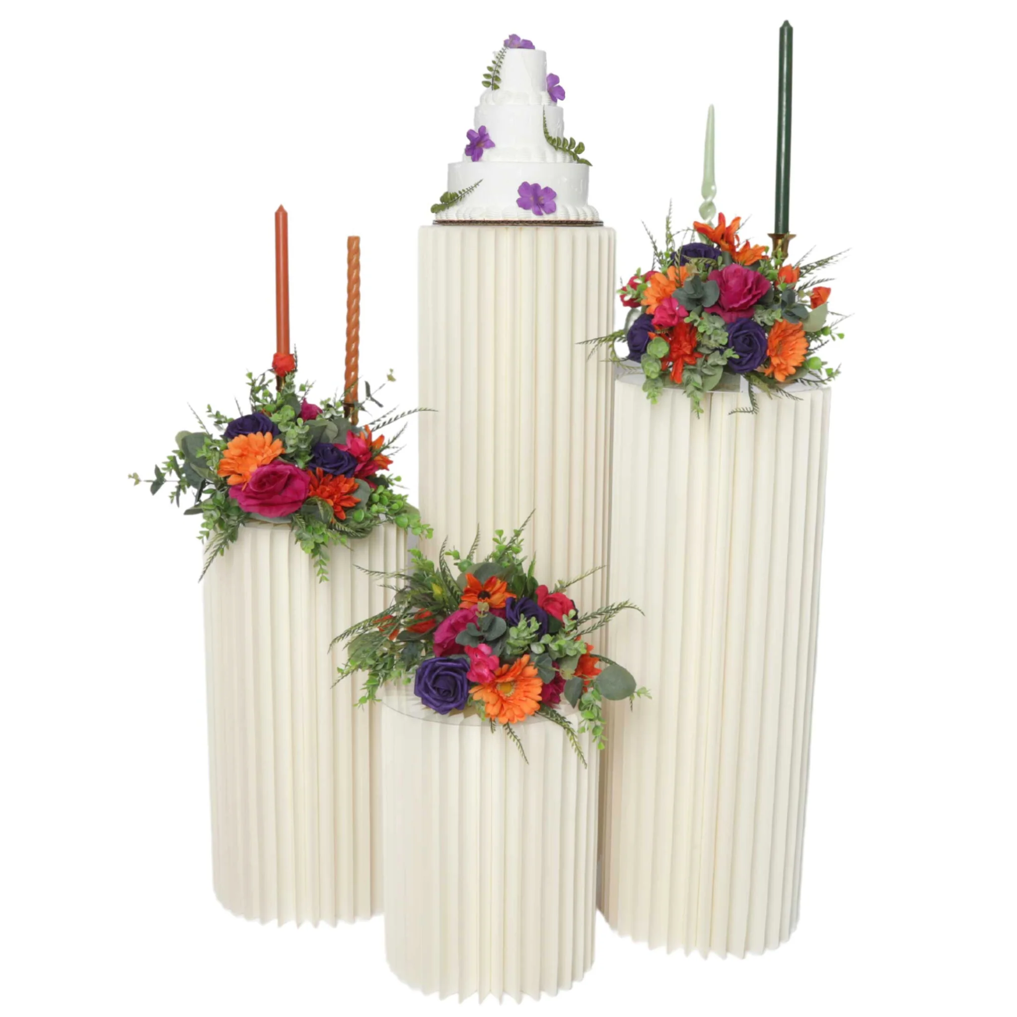 Accordion Foldable Paper Pedestal Display Stand with Top Plate 4 pcs/set - Ivory - Image 4