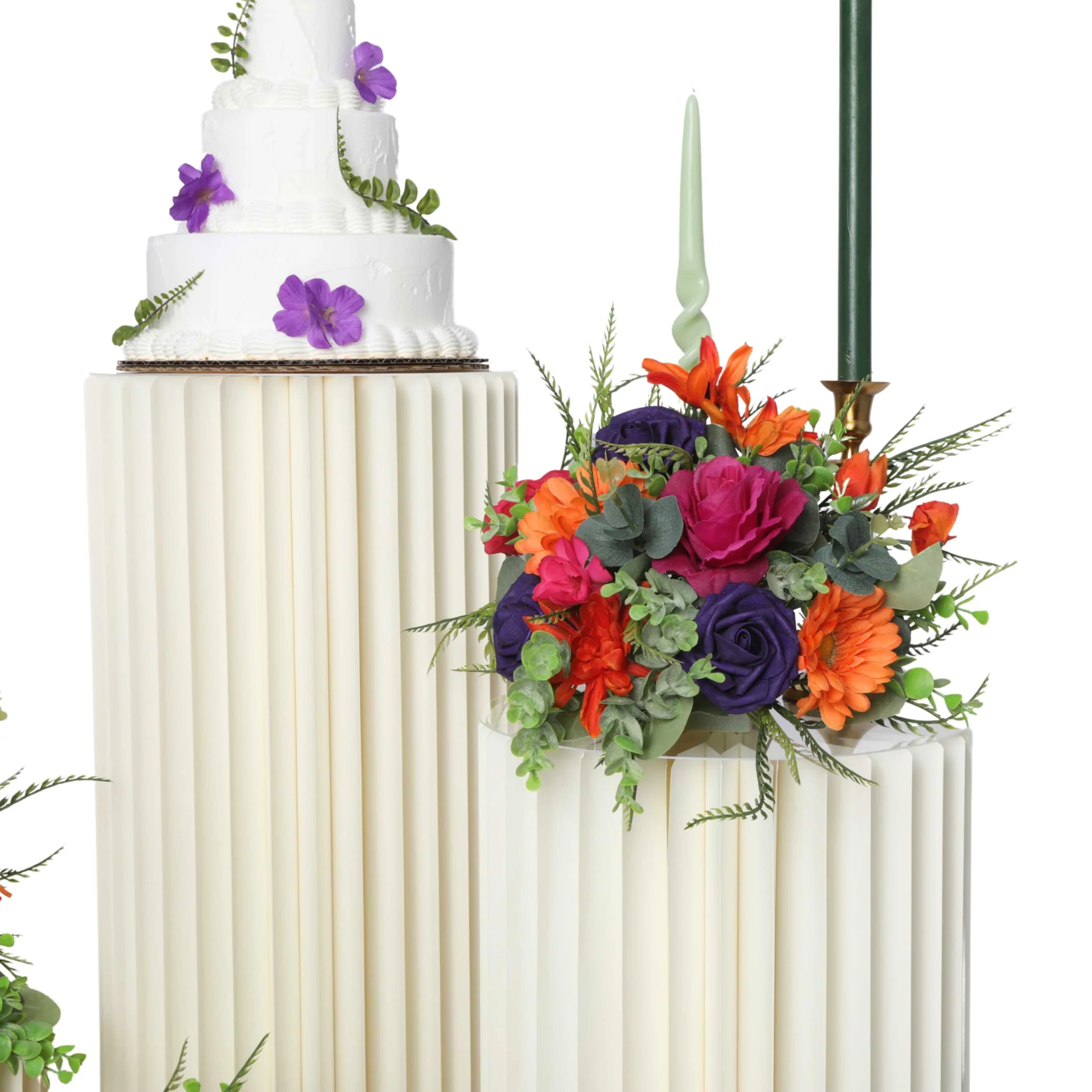 Accordion Foldable Paper Pedestal Display Stand with Top Plate 4 pcs/set - Ivory - Image 5