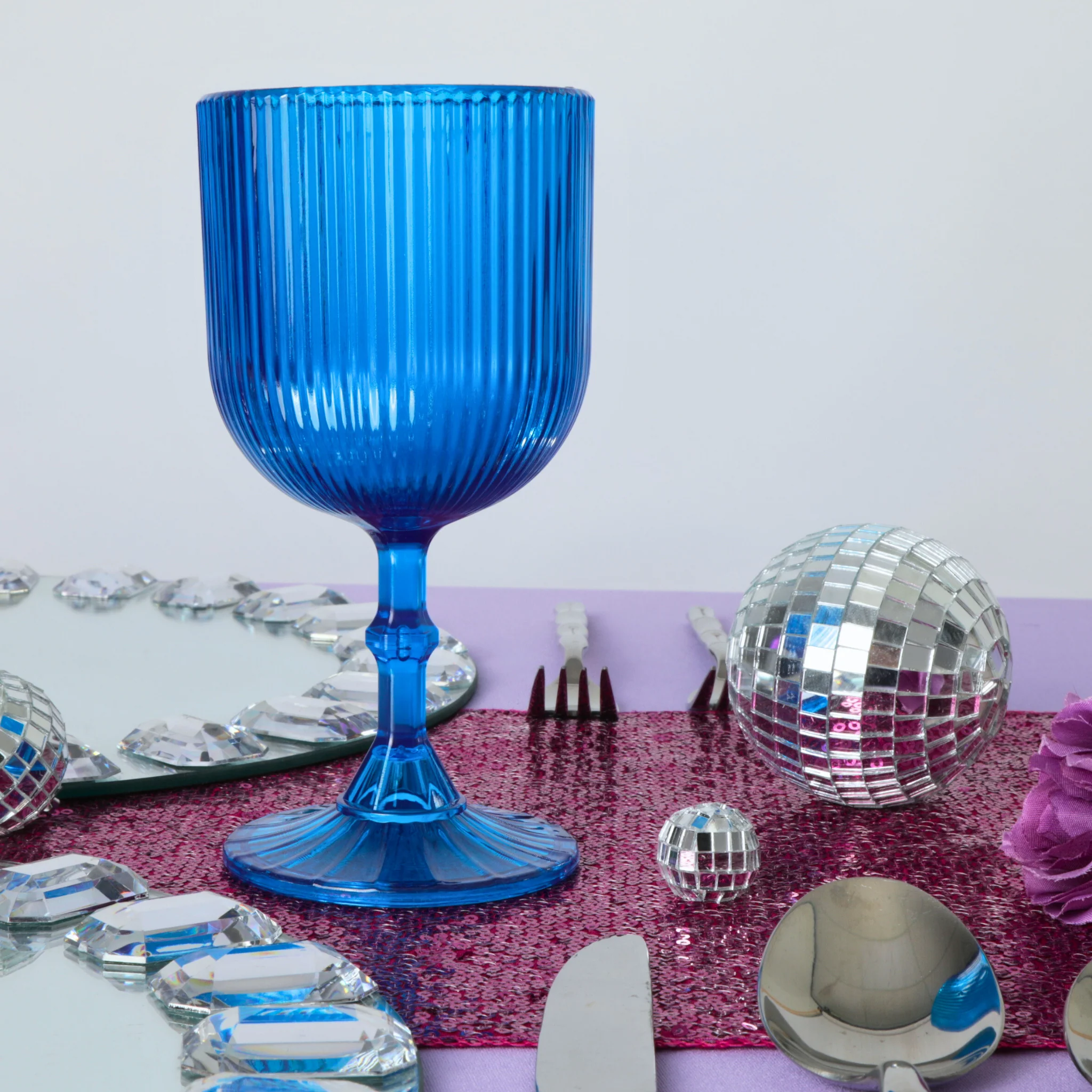 Blue Acrylic 11oz Wine Goblets Ripple Design (6 pcs/pk) - Image 4