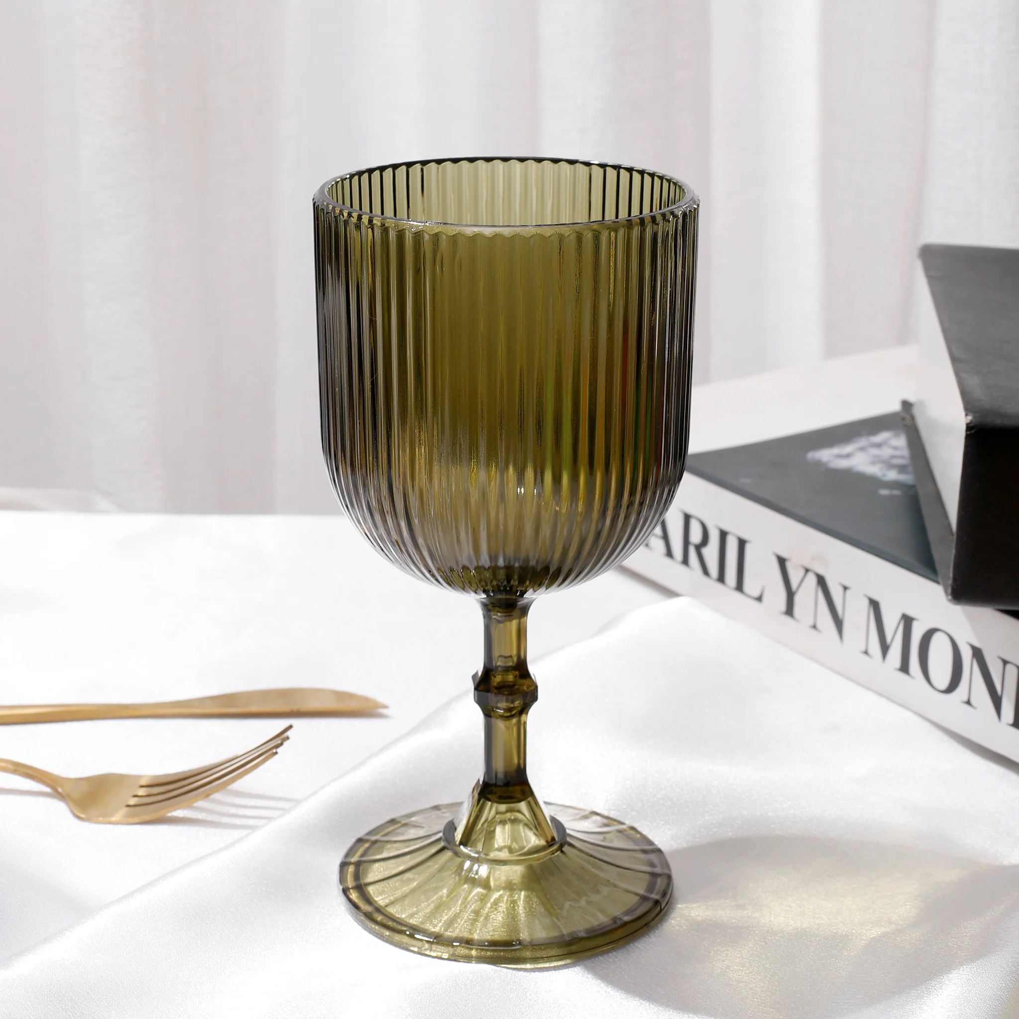 Olive Green Acrylic 11oz Wine Goblets Ripple Design (6 pcs/pk) - Image 3
