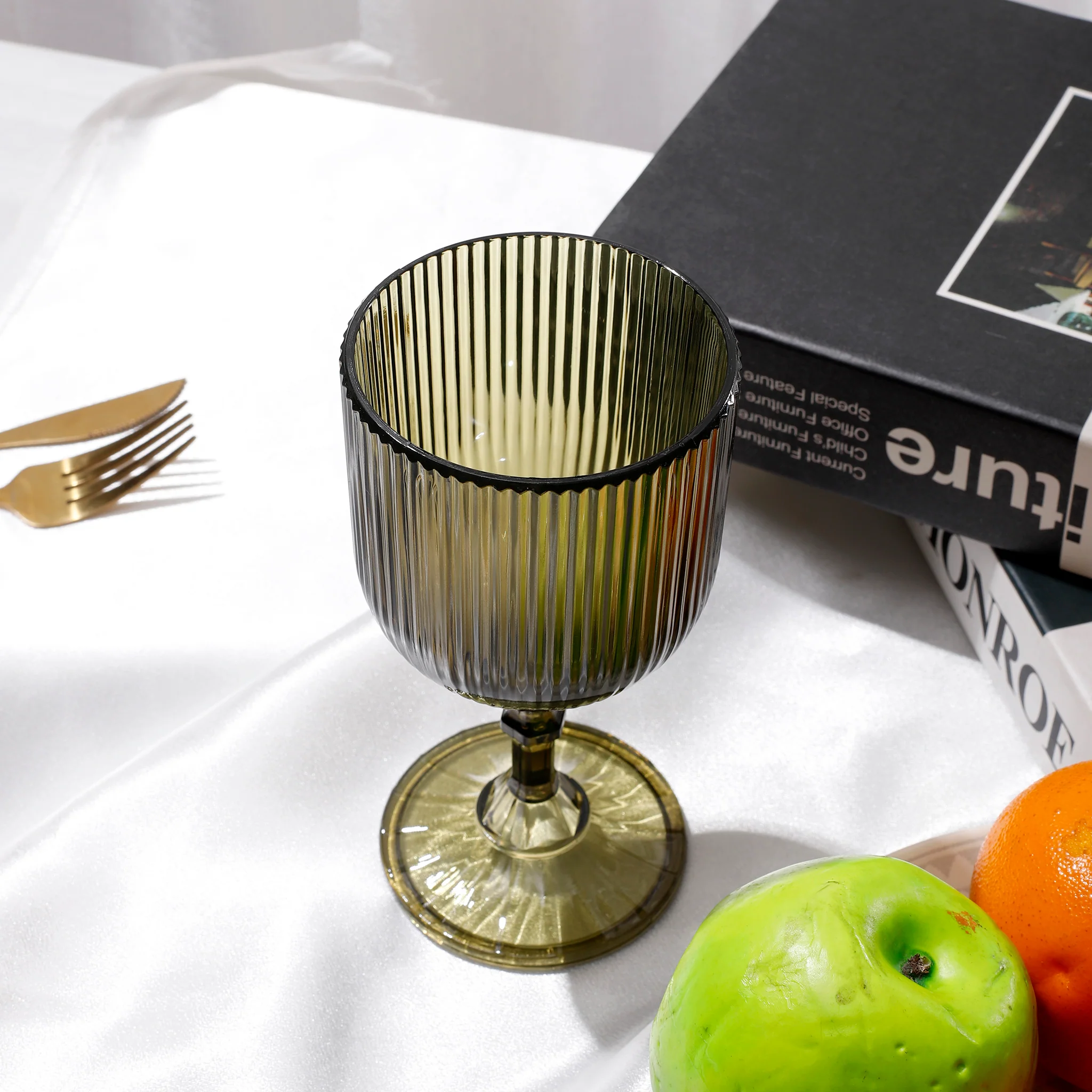 Olive Green Acrylic 11oz Wine Goblets Ripple Design (6 pcs/pk) - Image 5