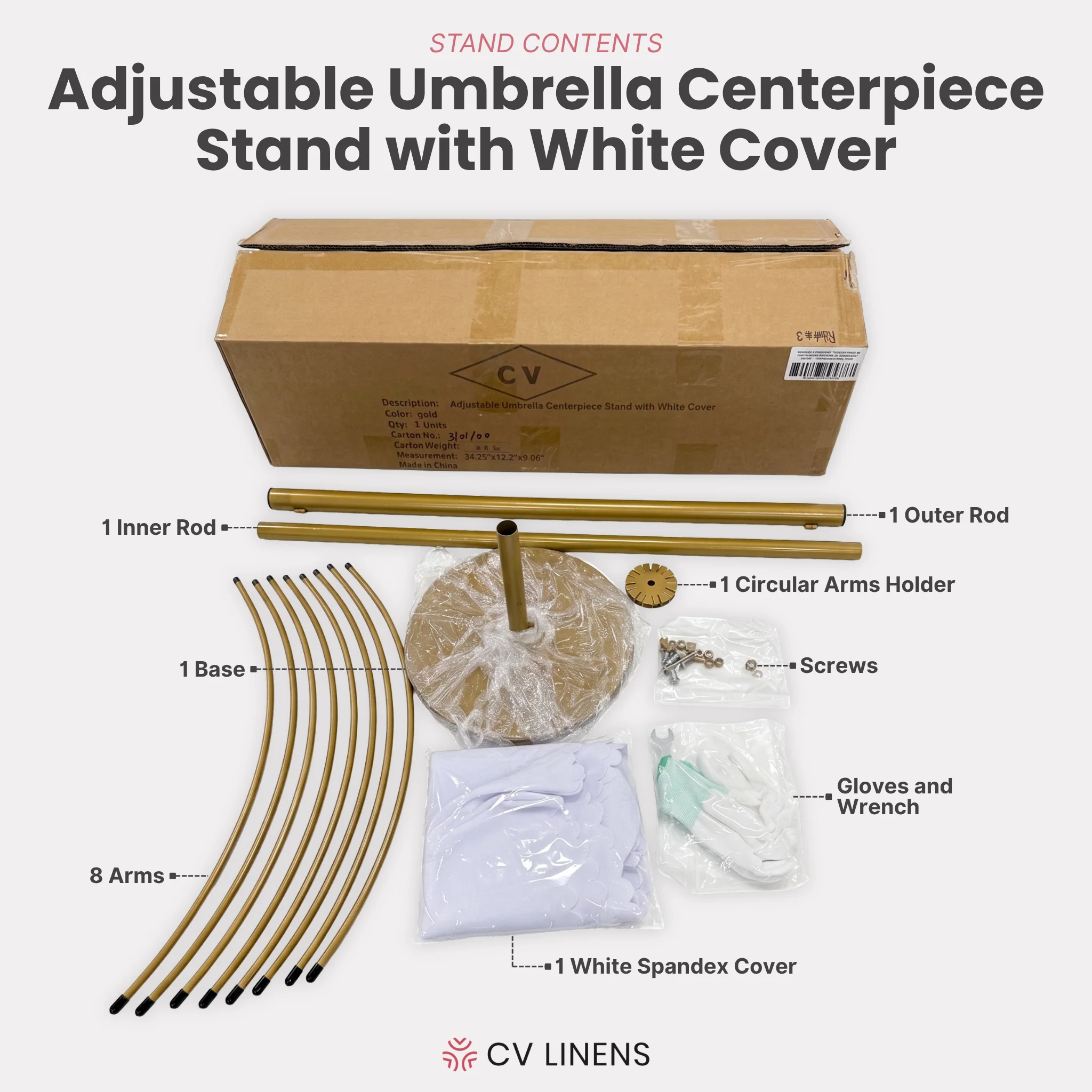 Adjustable Umbrella Centerpiece Stand with White Cover - Image 6