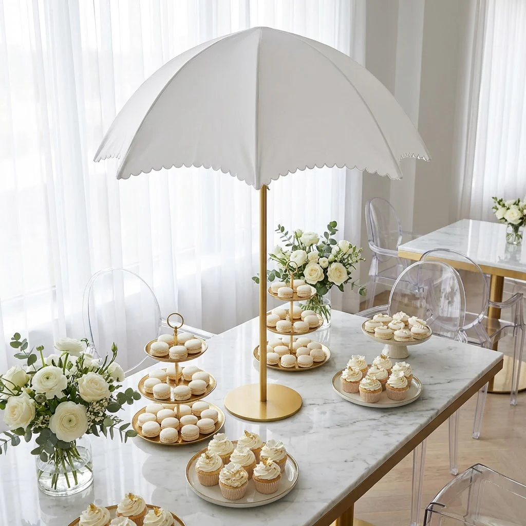 Adjustable Umbrella Centerpiece Stand with White Cover - Image 9