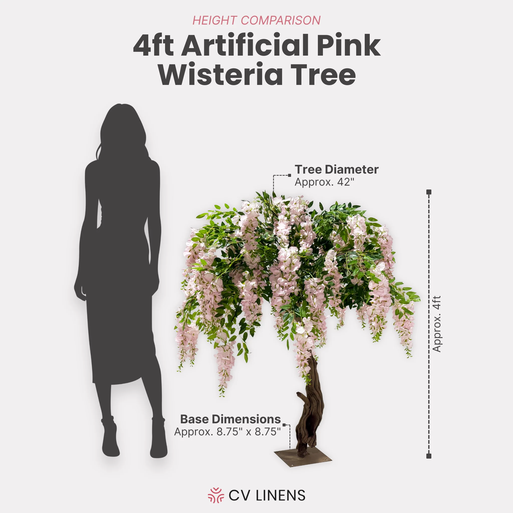 4ft Artificial Wisteria Tree - Pink - Image 7