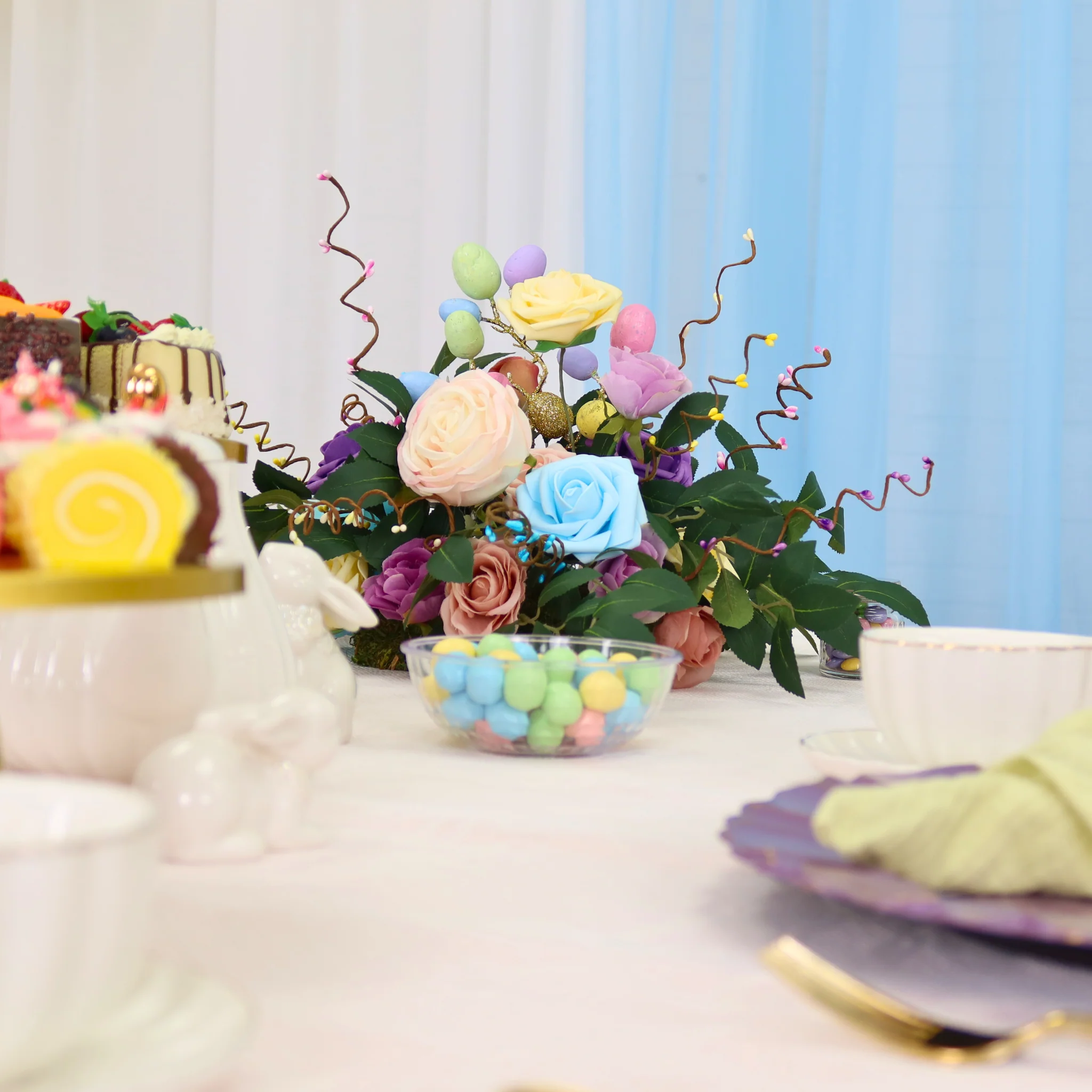 Artificial DIY Foam Rose Stems (50 pcs) - Baby Blue - Image 4