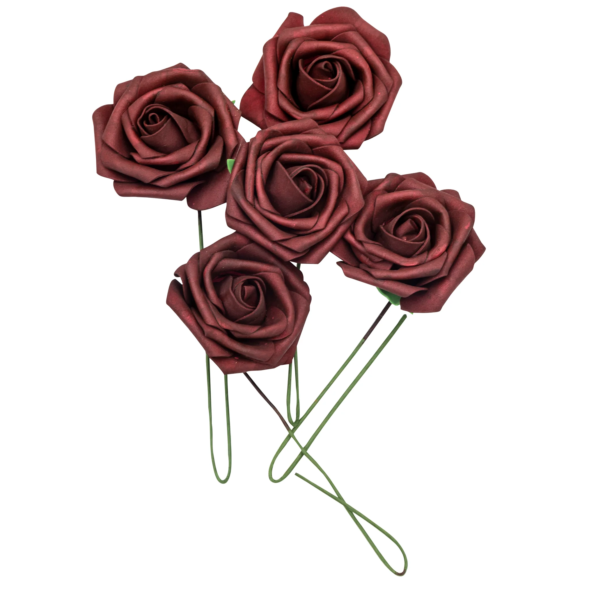 Artificial DIY Foam Rose Stems (50 pcs) - Burgundy - Image 2