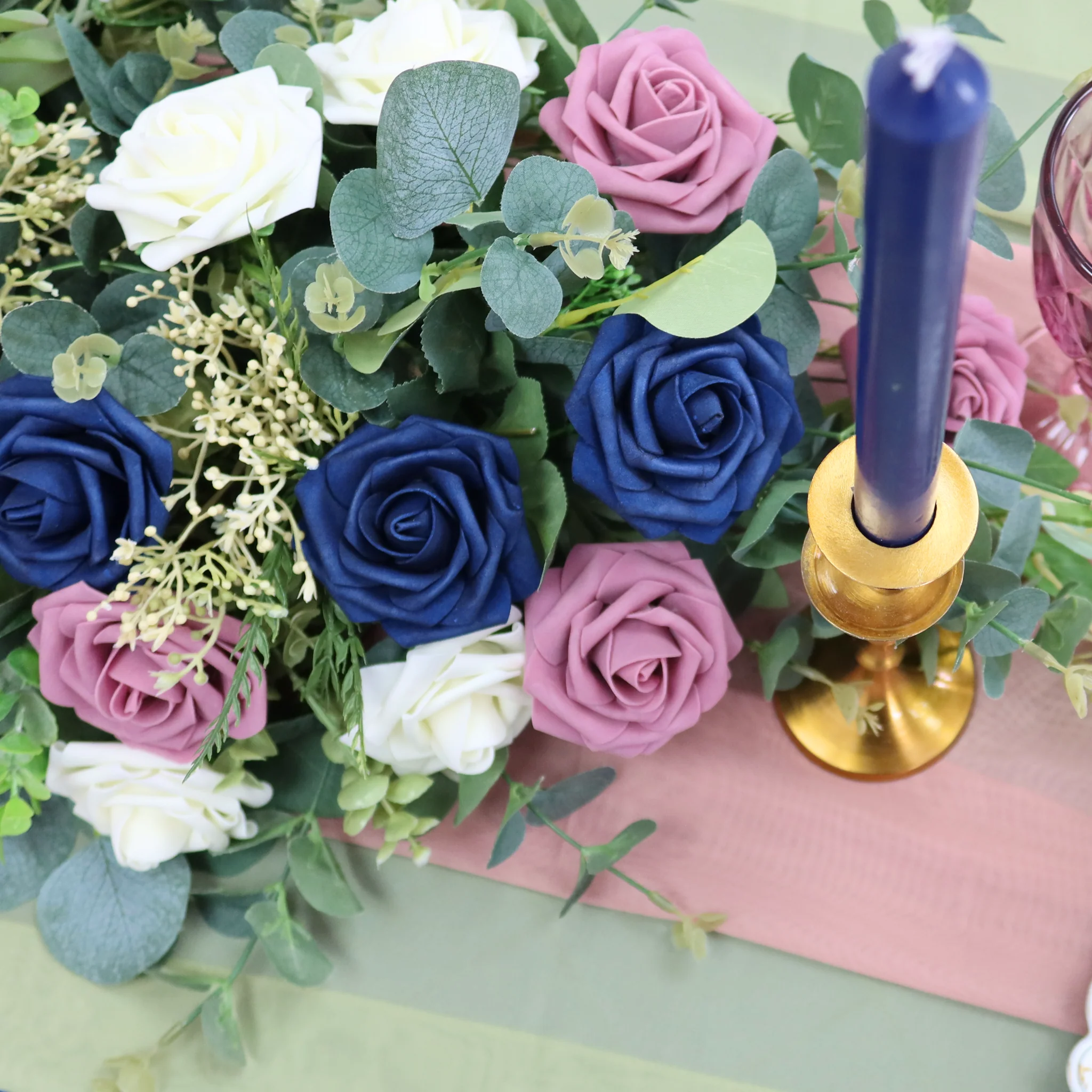 Artificial DIY Foam Rose Stems (50 pcs) - Navy Blue - Image 10