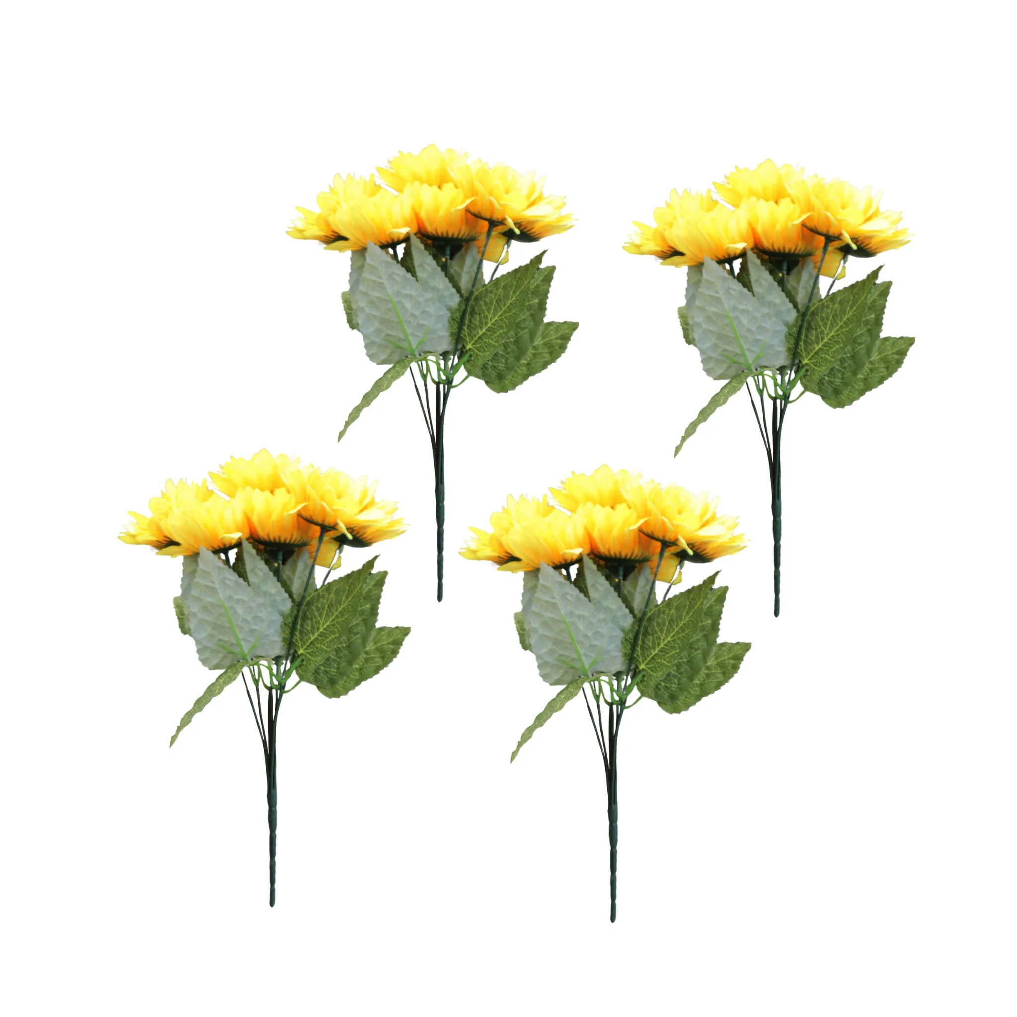 4 Bundles of Artificial Sunflower Stems (28 heads) - Yellow - Image 2