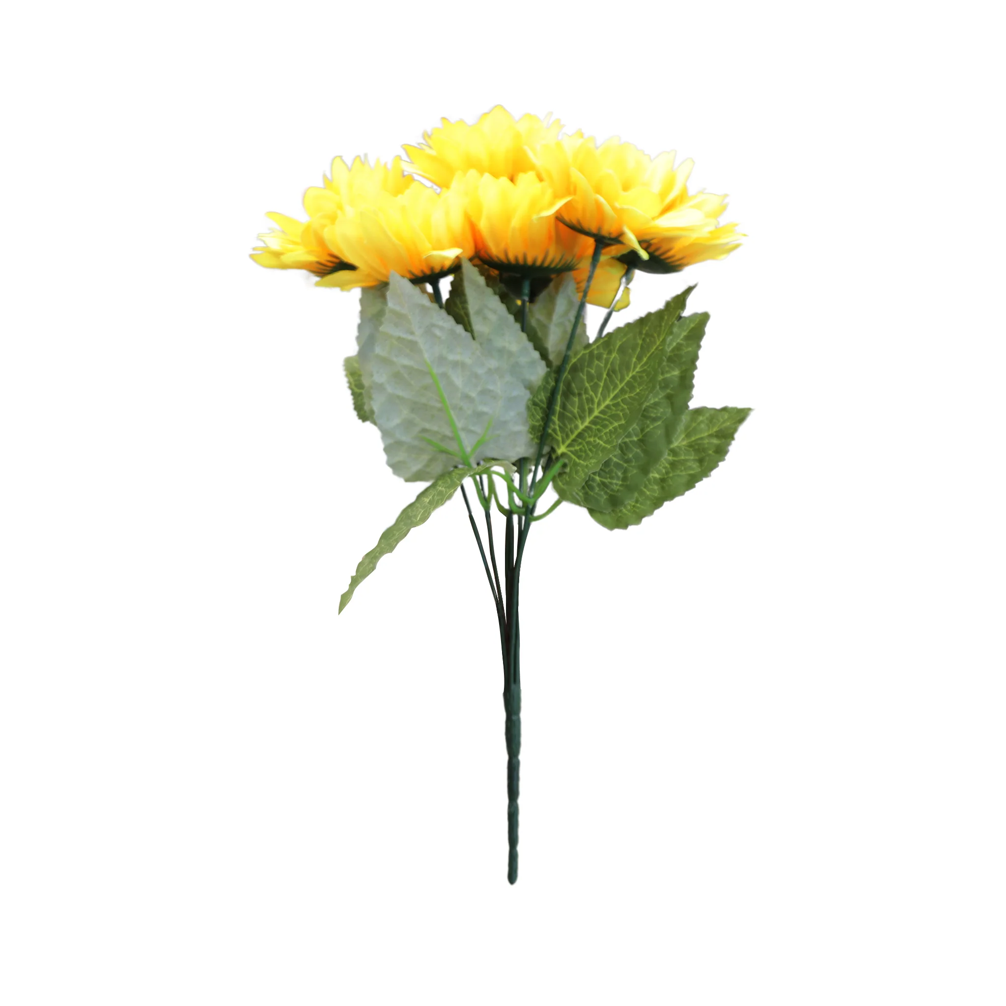4 Bundles of Artificial Sunflower Stems (28 heads) - Yellow - Image 3