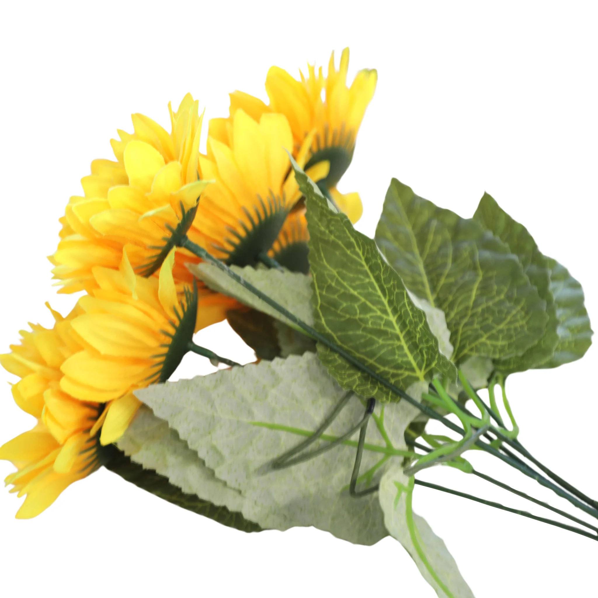 4 Bundles of Artificial Sunflower Stems (28 heads) - Yellow - Image 4