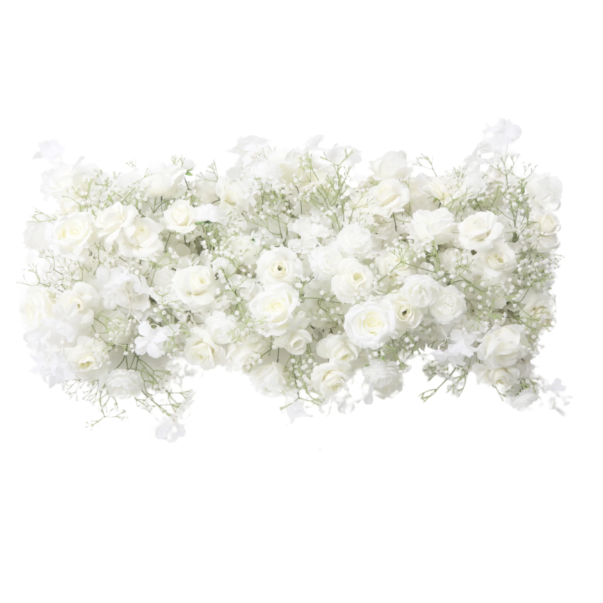 2 pcs/pk Premade Rose and Baby's Breath Flower Backdrop Arch/Table Runner Decor - White