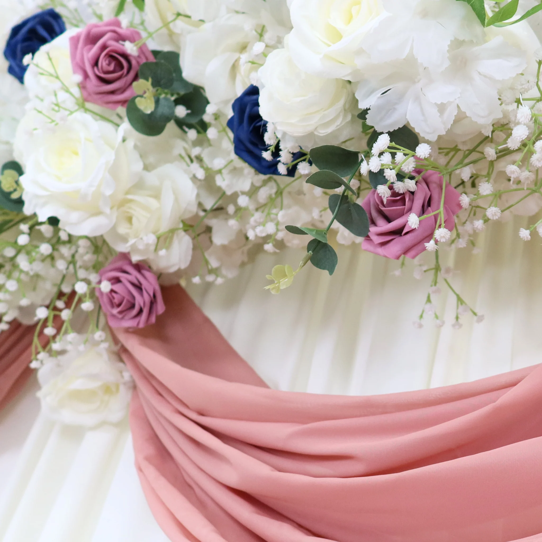 2 pcs/pk Premade Rose and Baby's Breath Flower Backdrop Arch/Table Runner Decor - White - Image 2