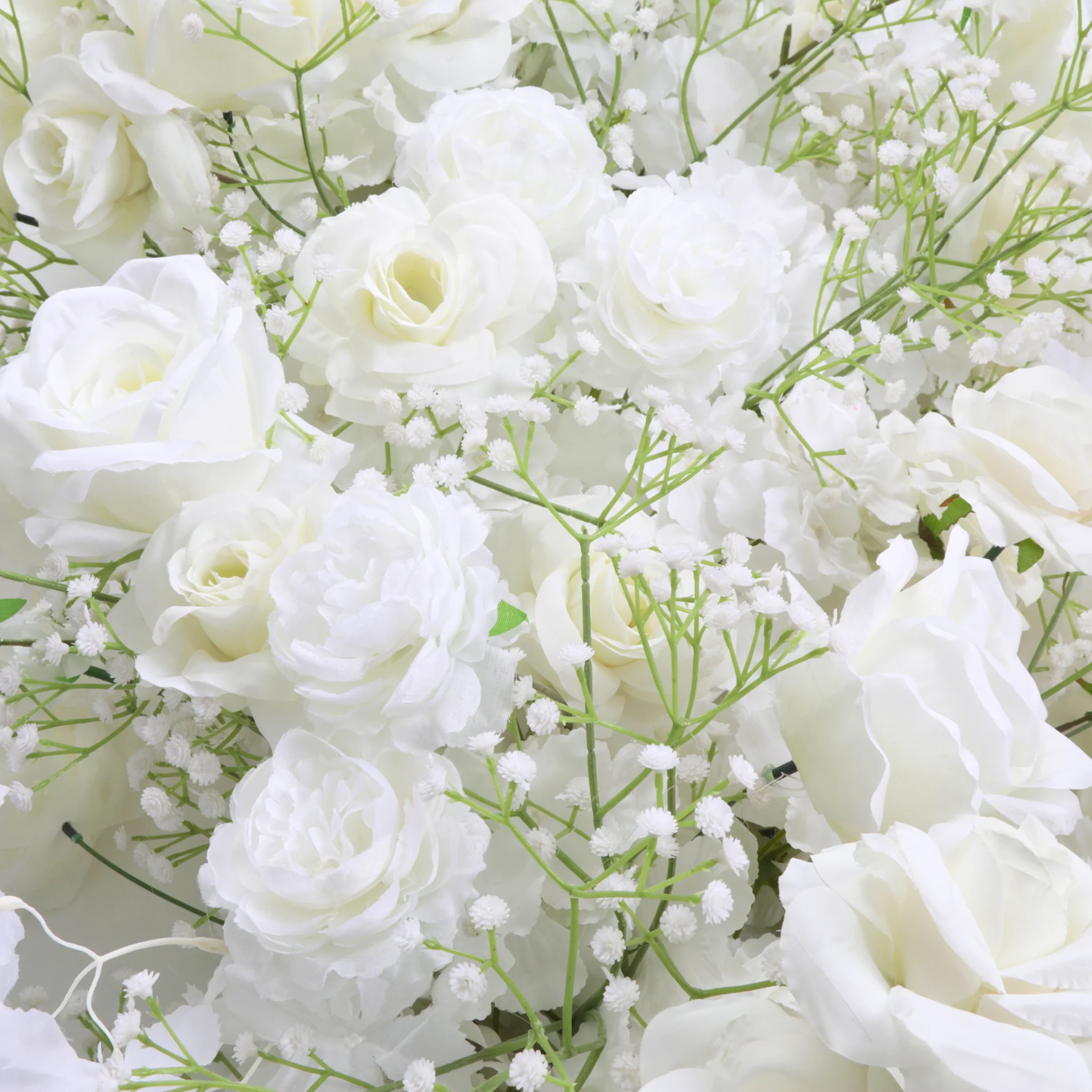 2 pcs/pk Premade Rose and Baby's Breath Flower Backdrop Arch/Table Runner Decor - White - Image 4