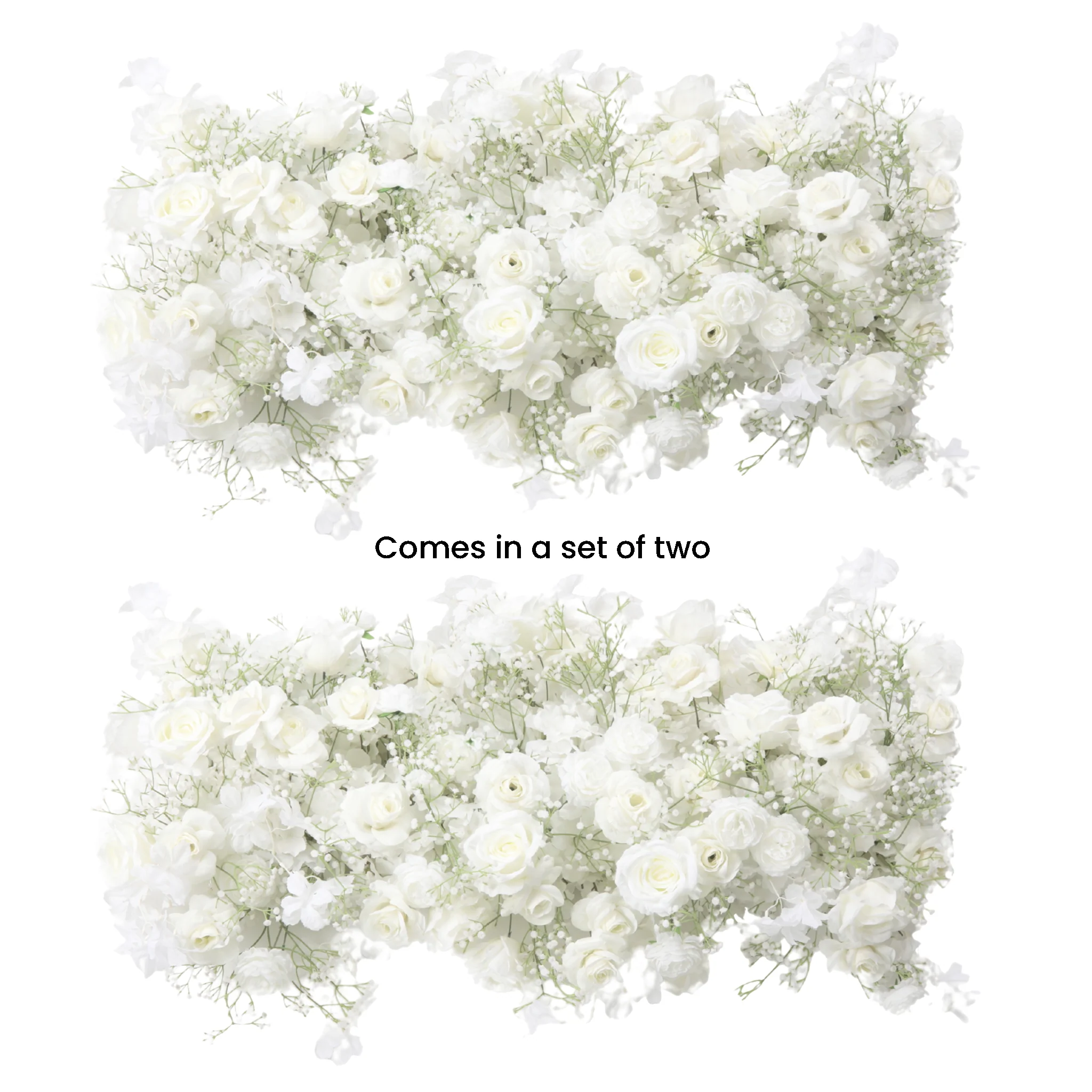 2 pcs/pk Premade Rose and Baby's Breath Flower Backdrop Arch/Table Runner Decor - White - Image 6
