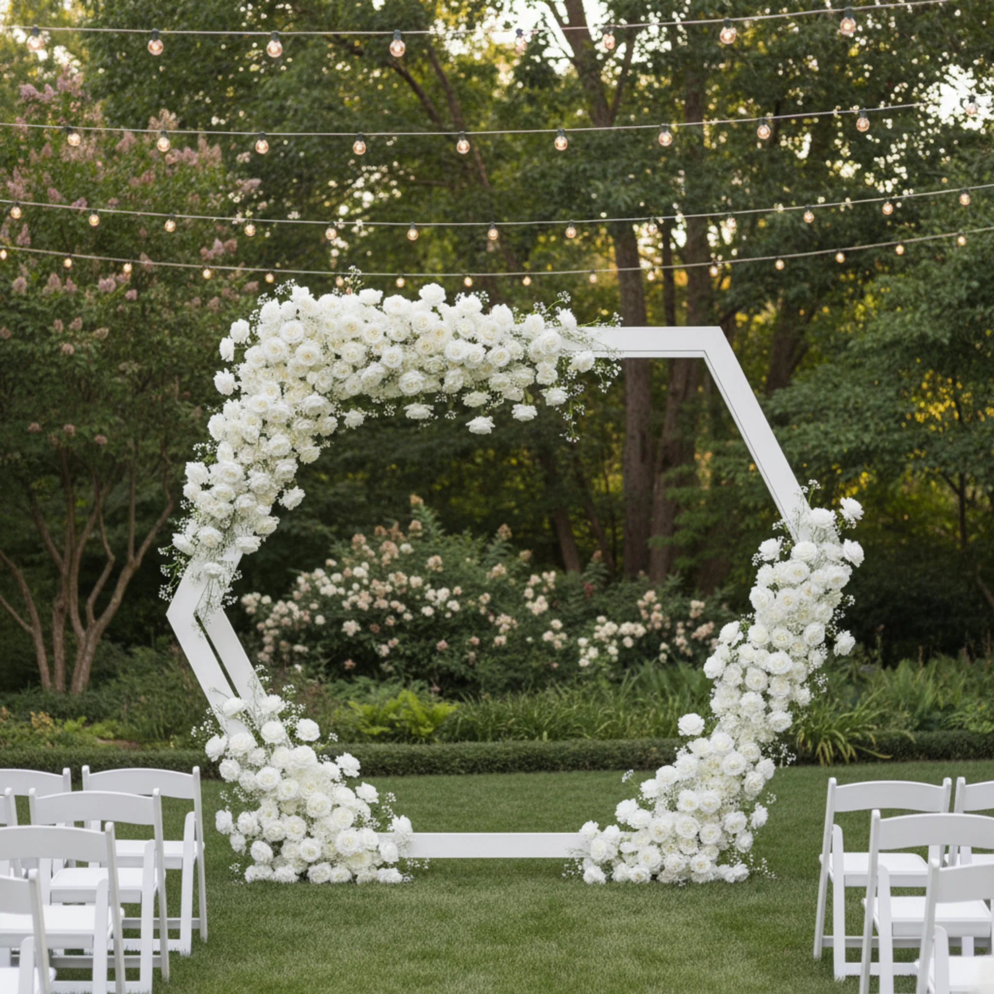 2 pcs/pk Premade Rose and Baby's Breath Flower Backdrop Arch/Table Runner Decor - White - Image 9