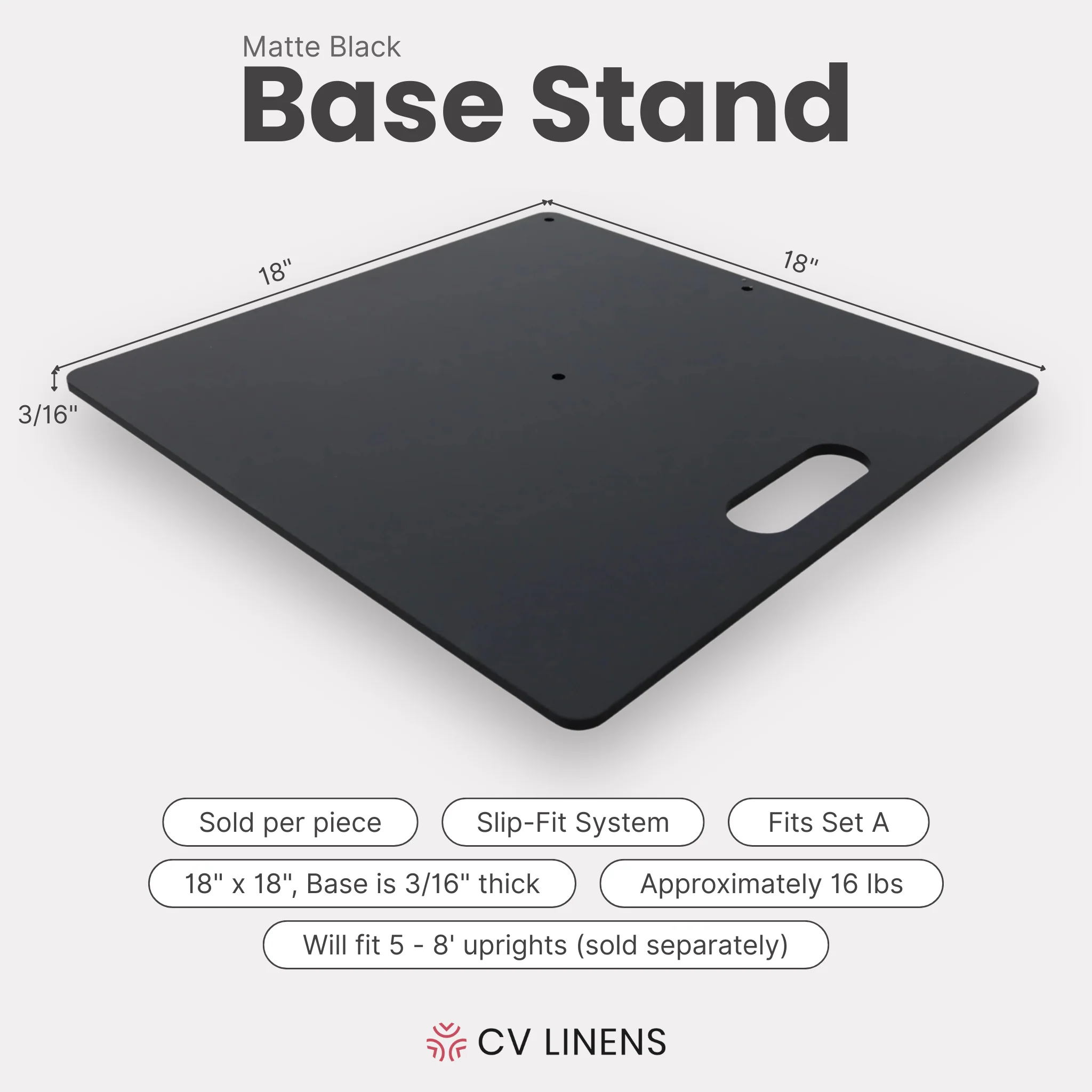 Base stand 18" x 18" x 3/16" slip fit (Fits set A) - Black - Image 2